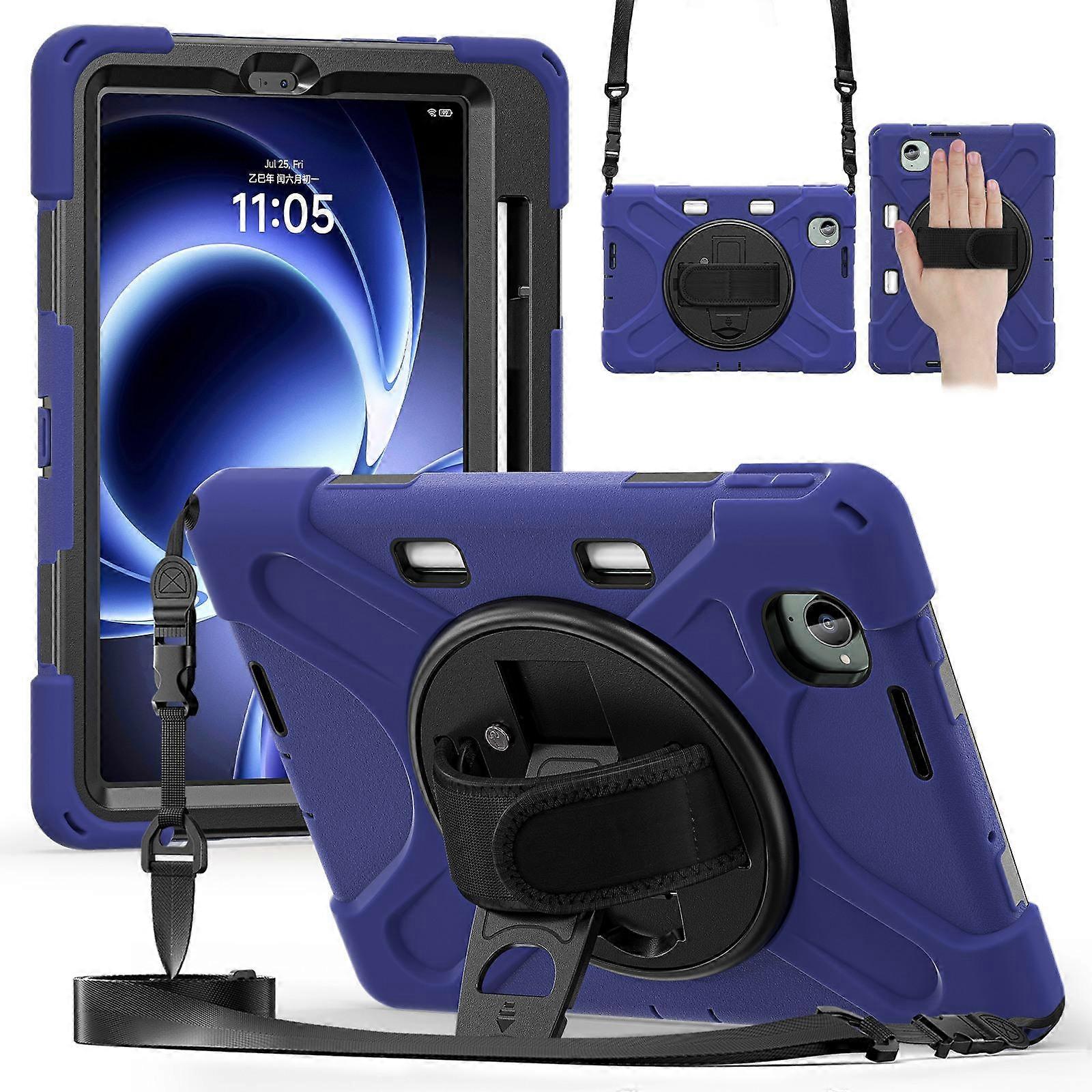 Rotatable Holder Silicone Hybrid PC Tablet Case with Shoulder Strap