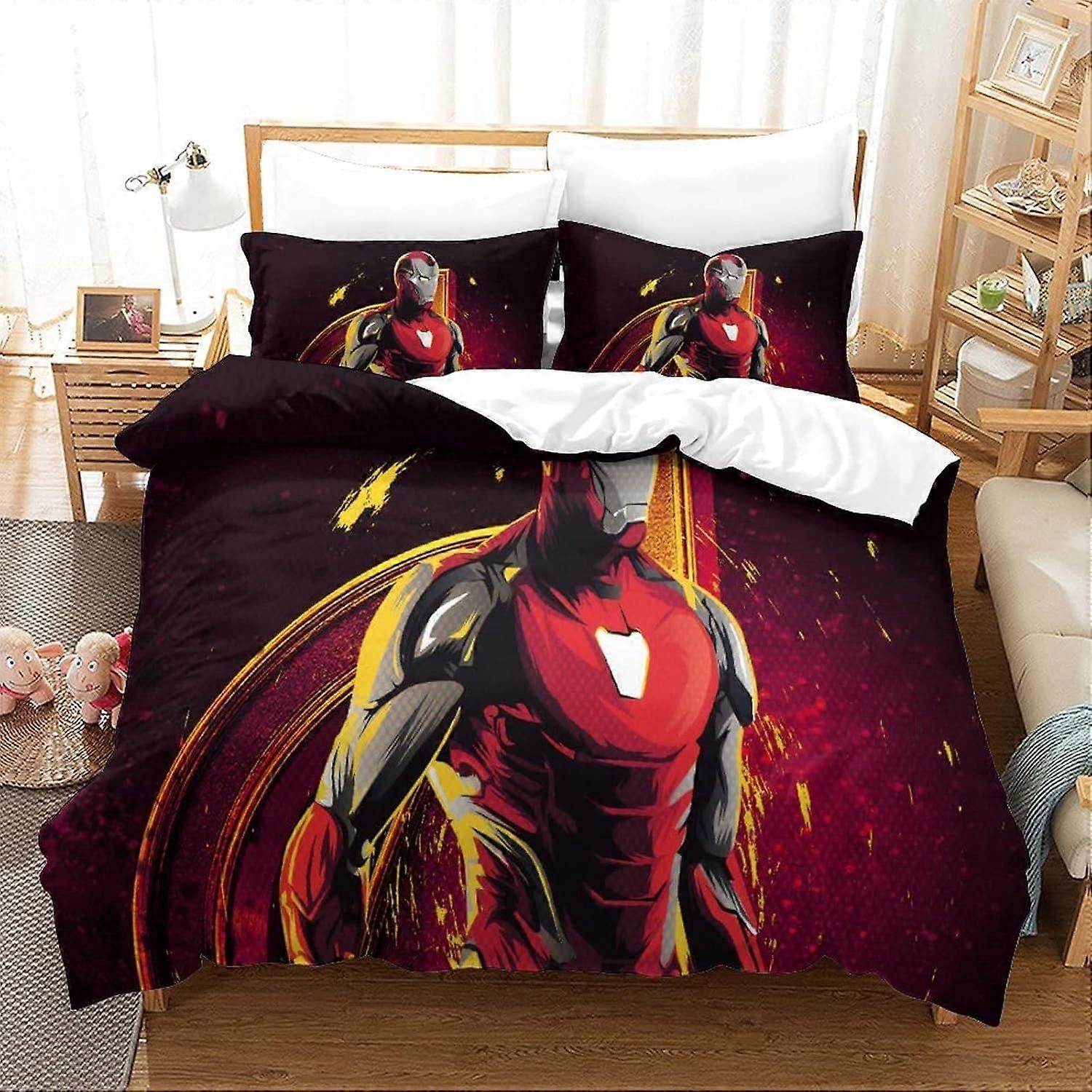 Bedding Double Bed Set Iron Man Printed Double Size Bedding Sets Super Soft Microfiber Duvet Covers with Zipper with Pillowcases Hypoallergenic 140x20