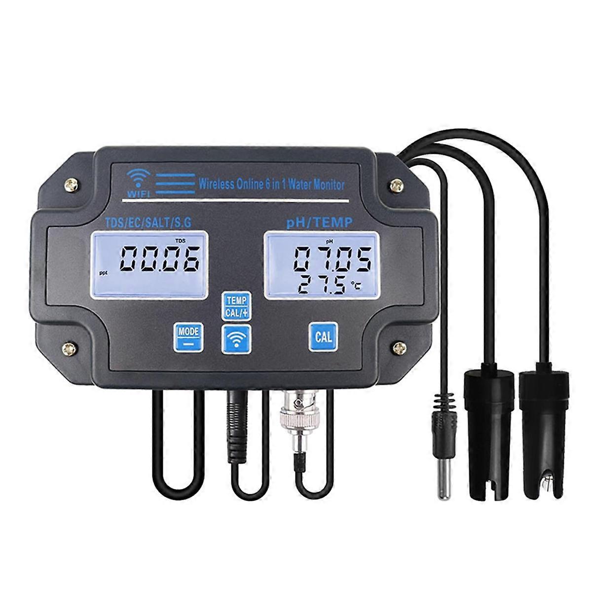 Inteligentny tester jakości wody 6-w-1 PH / EC / TDS / Salinity / SG i miernik temperatury z wtyczką Wi-Fi Continuous Monitor Eu