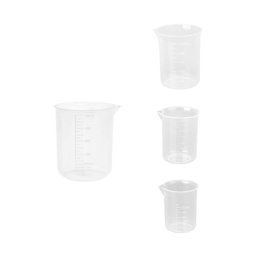 4pcs Measuring Cup Transparent Scale Jigger Plastic Kitchen Laboratory Container