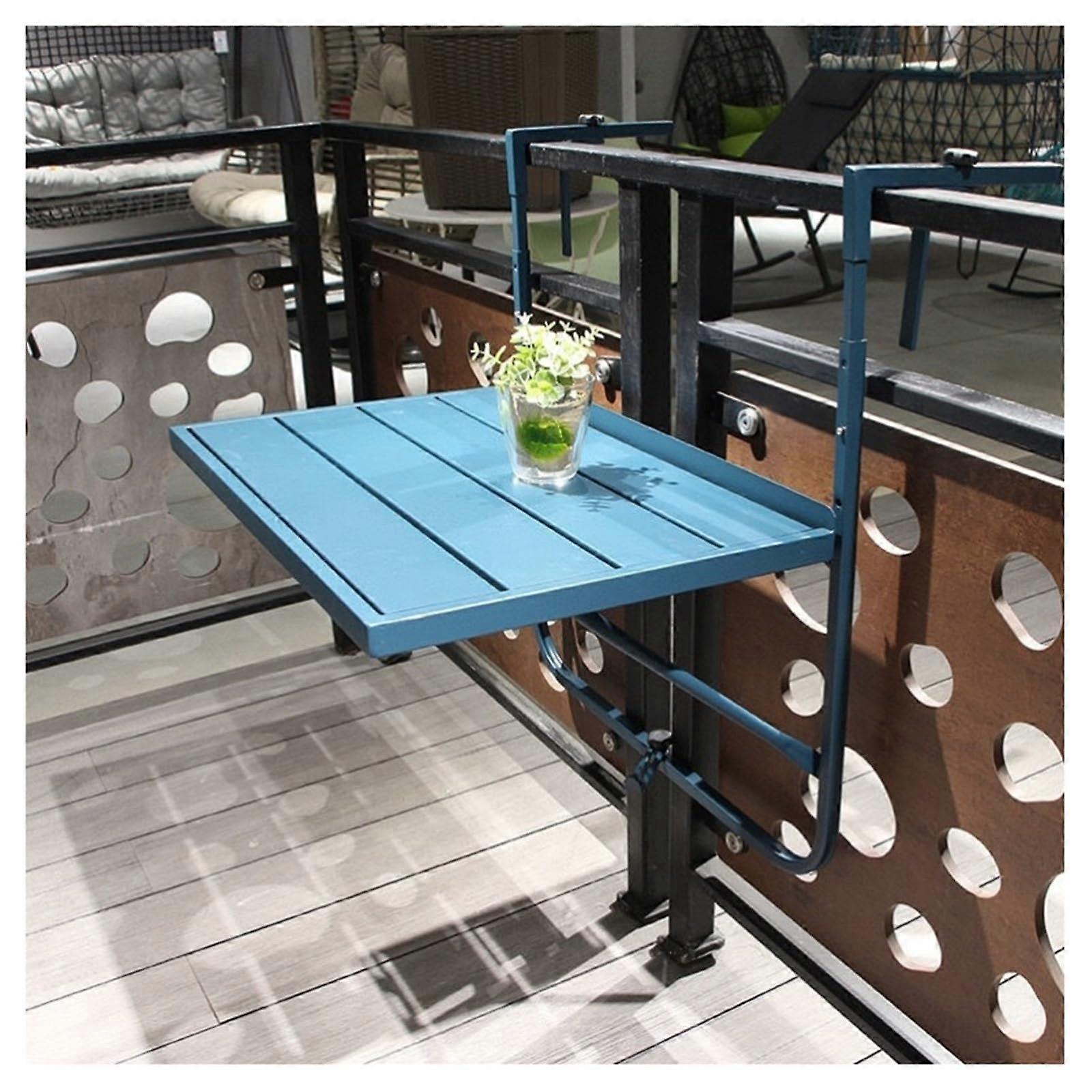 SpaceSaving Blue Metal Folding Bar For Outdoor Balcony Railing, Hanging Design, L60xW40cm / 23.6x15.7in, Small Spaces