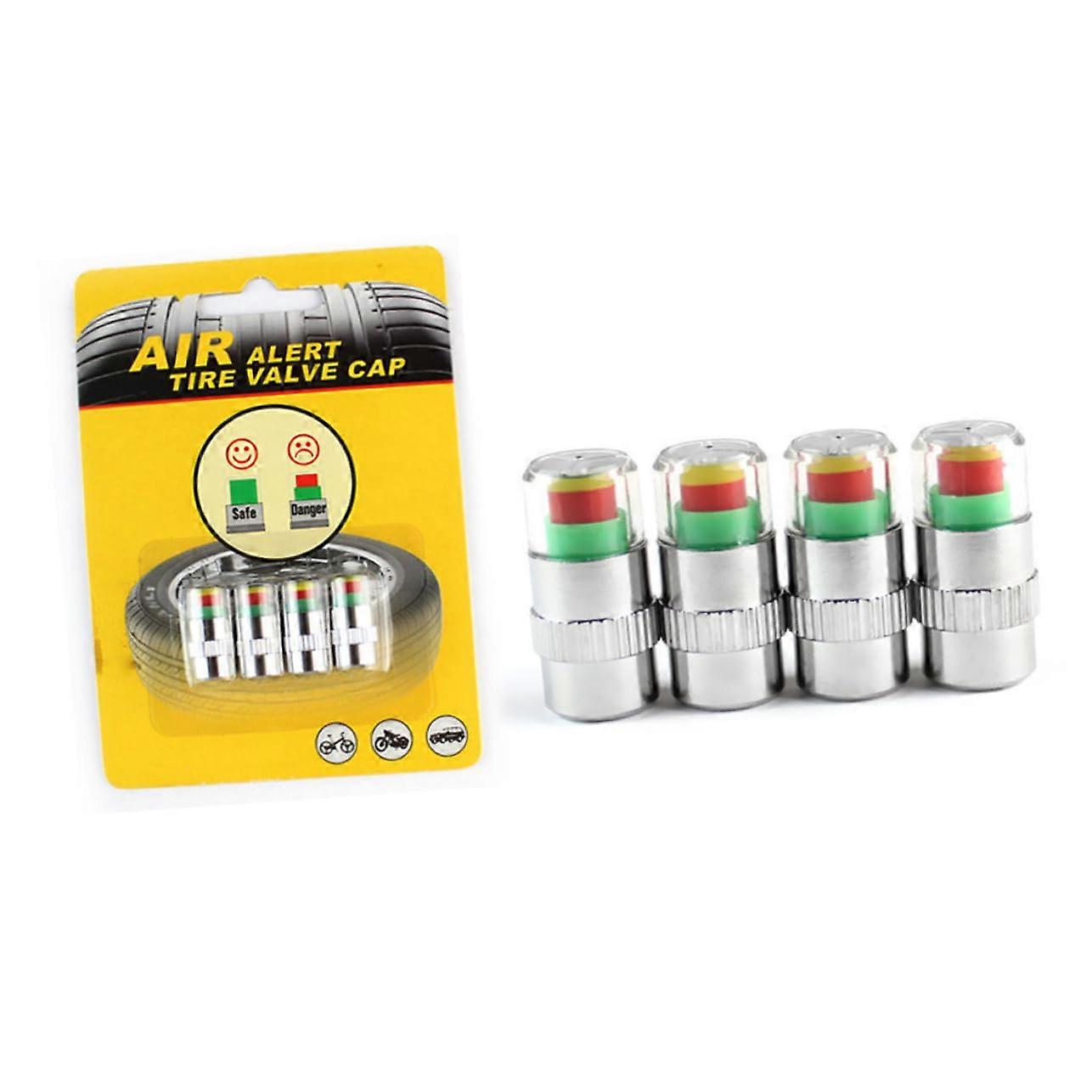 Car Pressure Indicator Caps Tire Pressure Monitor 4Pack Universal Valve Stem TPMS Compatible For Vehicle And Bike