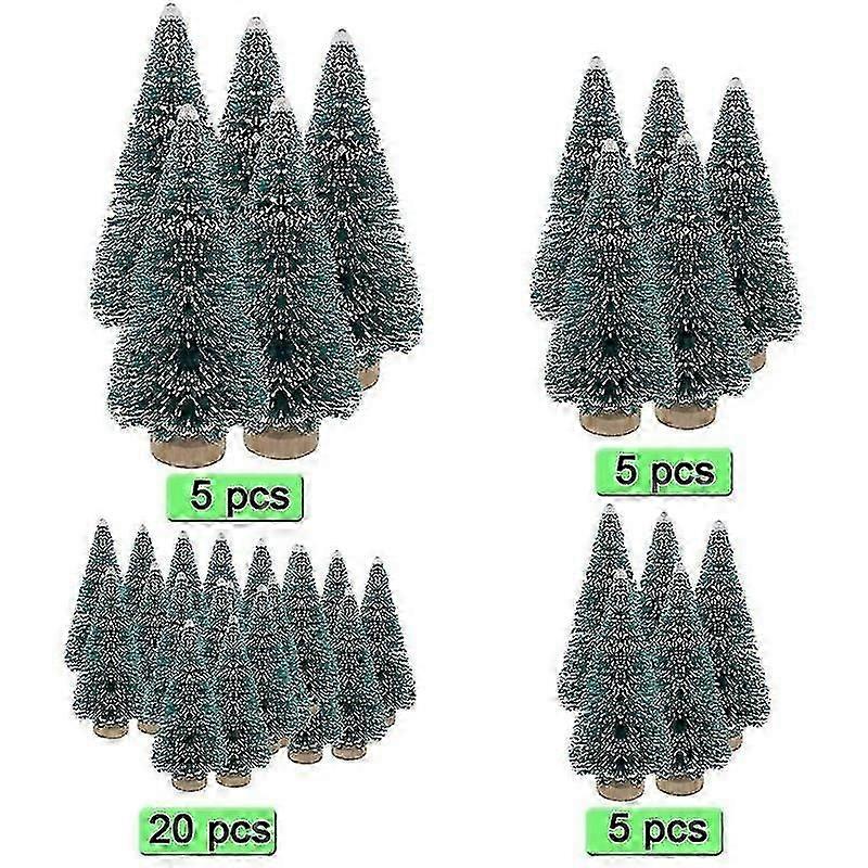 35 PCS Miniature Christmas Tree Artificial Snow Frost Trees Pine Trees for Christmas DIY Craft Party Decoration (4 Size)