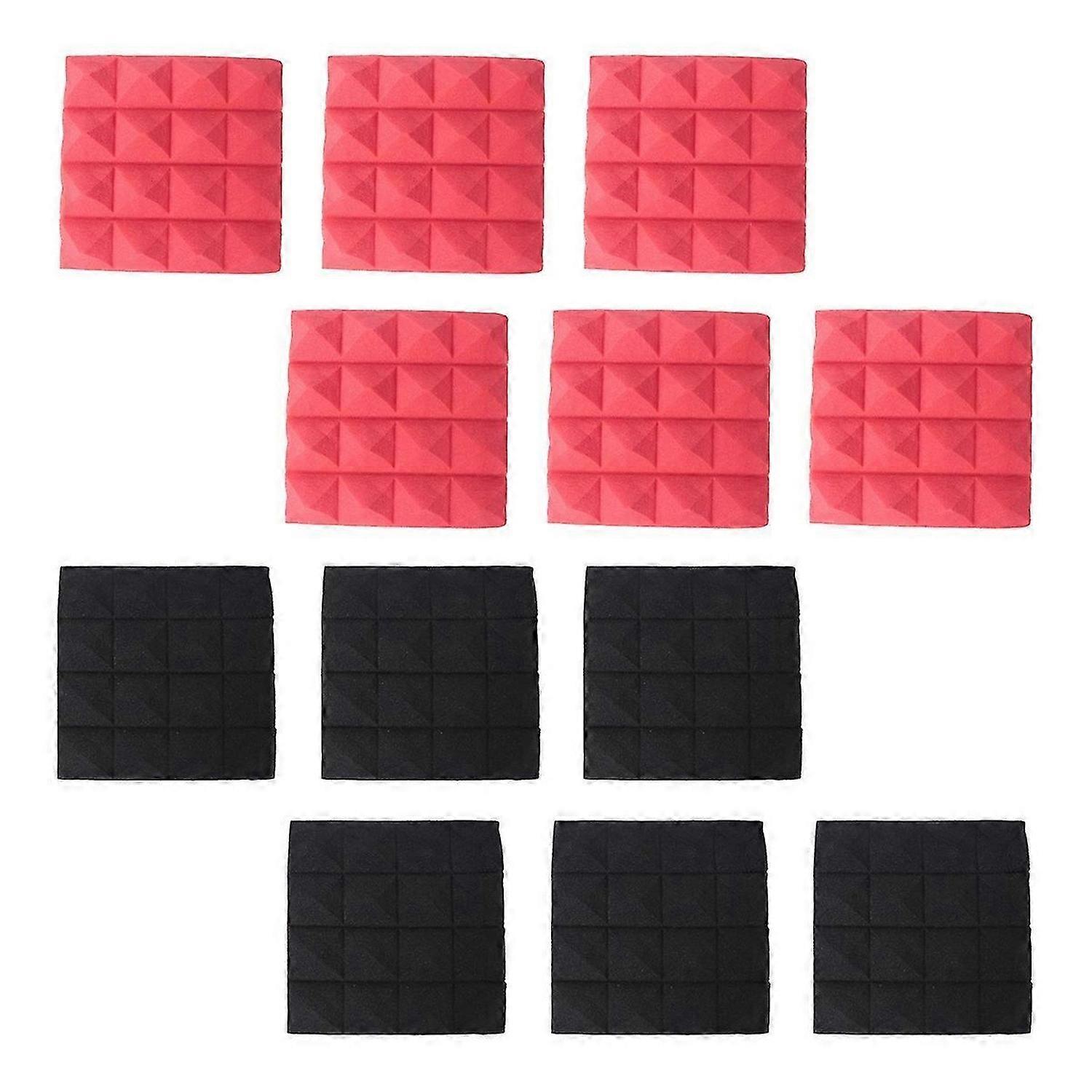 Charcoal Acoustic Foam Tiles Soundproofing Foam Panels Studio Sound Padding 2 x 10 x 10 Inch(Black+Red)