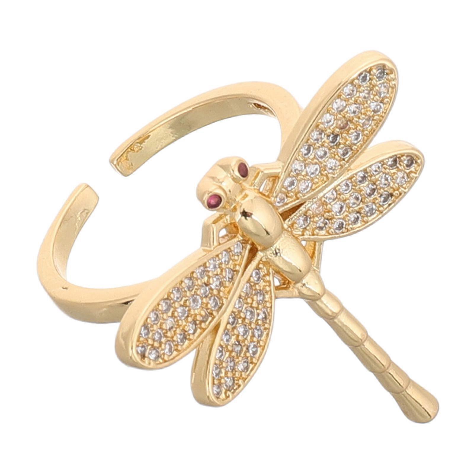 Gullbelagt Dragonfly Åpen Ring med Cubic Zirconia 3 stk mote ringer for kvinner