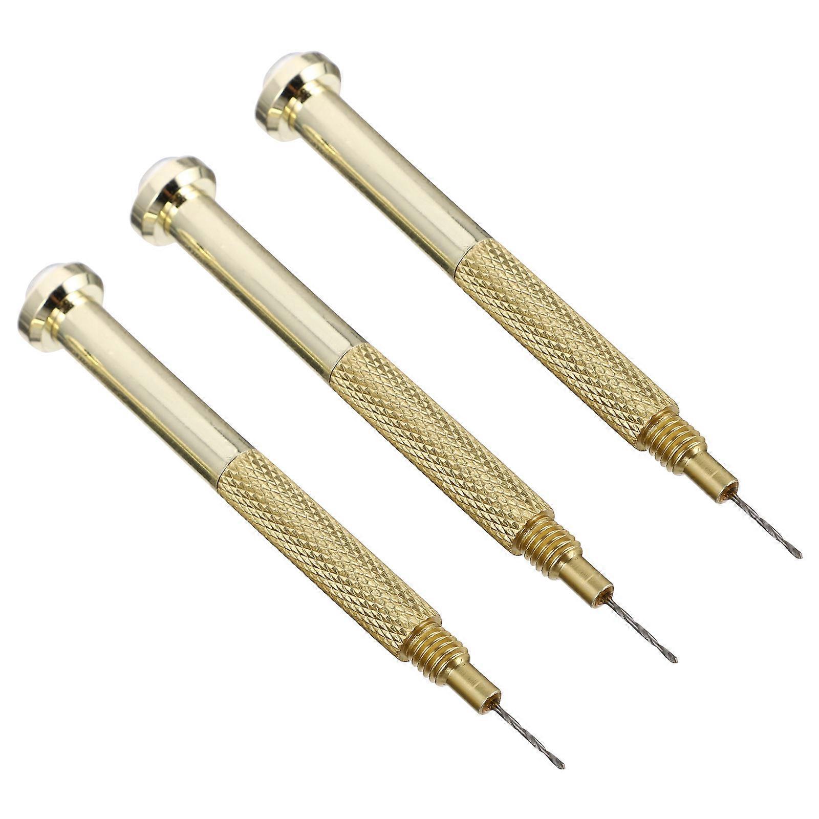 3Pcs Metal Nail Hand Drills for Nail Art Piercing Golden Charm Jewelry Tool