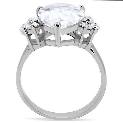 High polished (no plating) Stainless Steel Ring with AAA Grade CZ in Clear for Women Style TK186