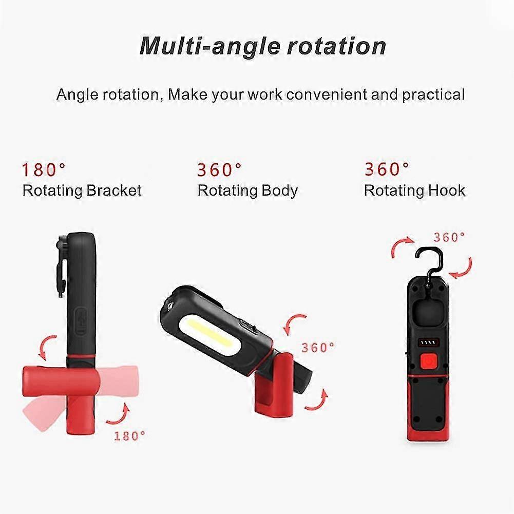 Rechargeable LED Work Light, 2 in 1 Inspection Lamp with 360 Degree Rotation and 5W COB LED Torch Lamp with Magnetic Base and Hook