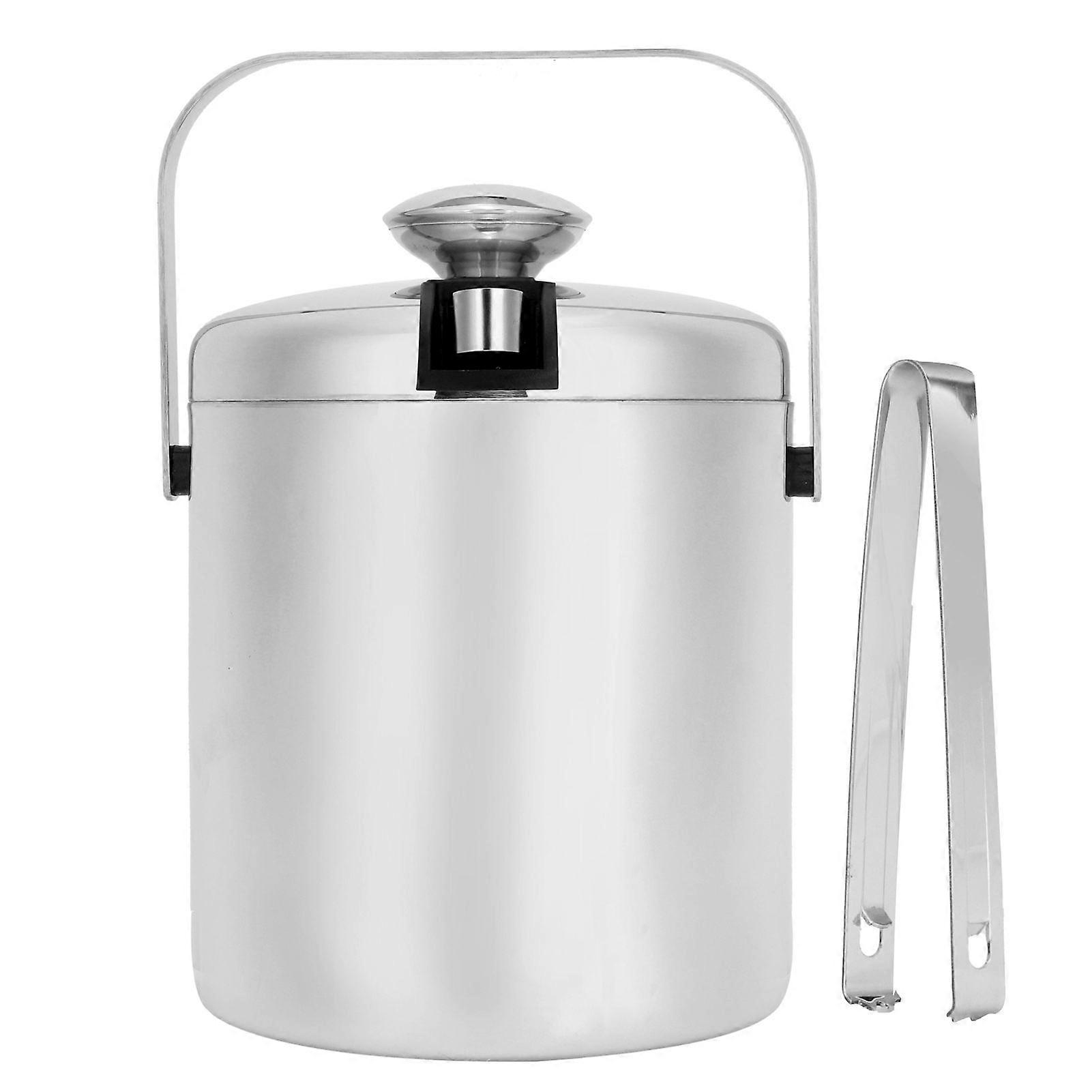 1300ml Ice Bucket Container with Lid Strainer Ice Tong 304 Stainless Steel for Home Bar