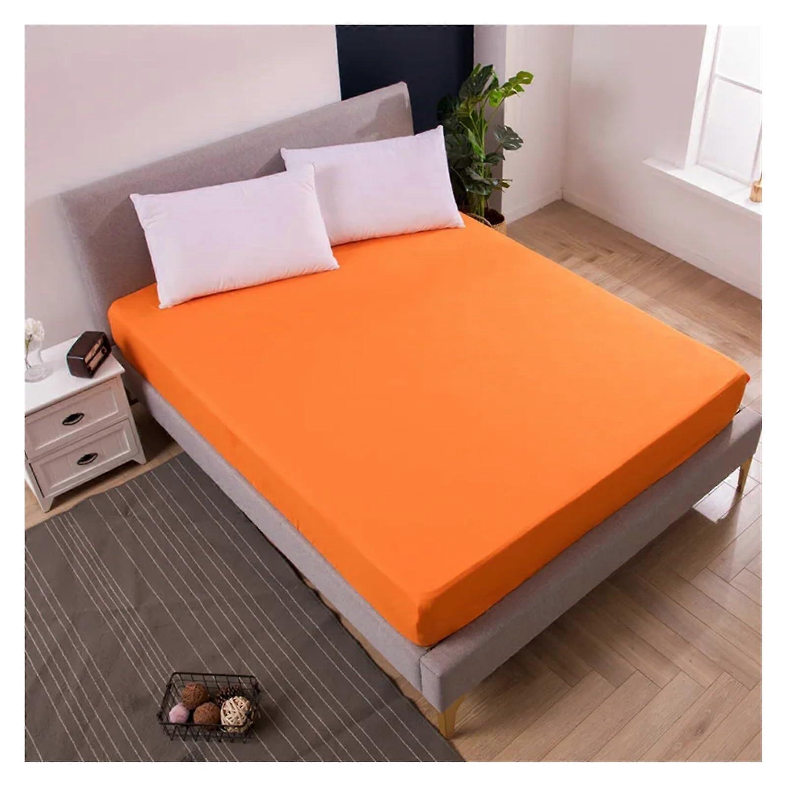 Fitted Bed Sheet 3Piece Solid Set With Elastic Band King Queen Double Single 90/140/160/180/200/220x200 Cm Orange