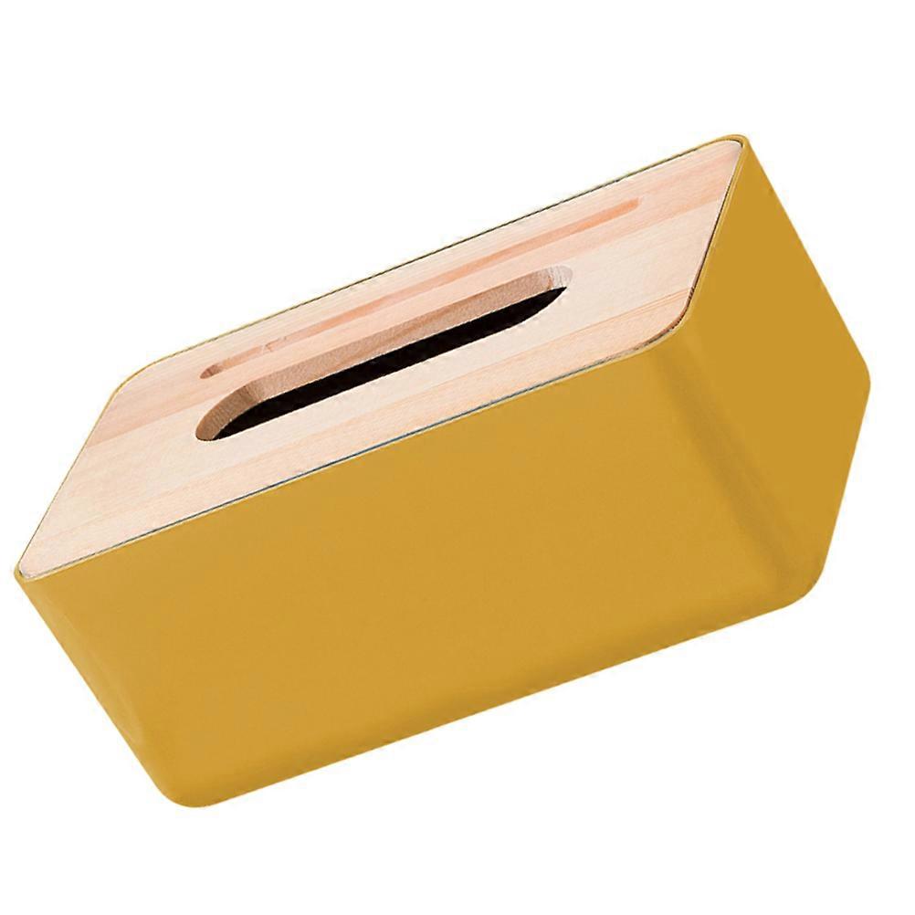 Yellow Wooden Tissue Box for Paper Holding 2Pcs Napkin Storage Container