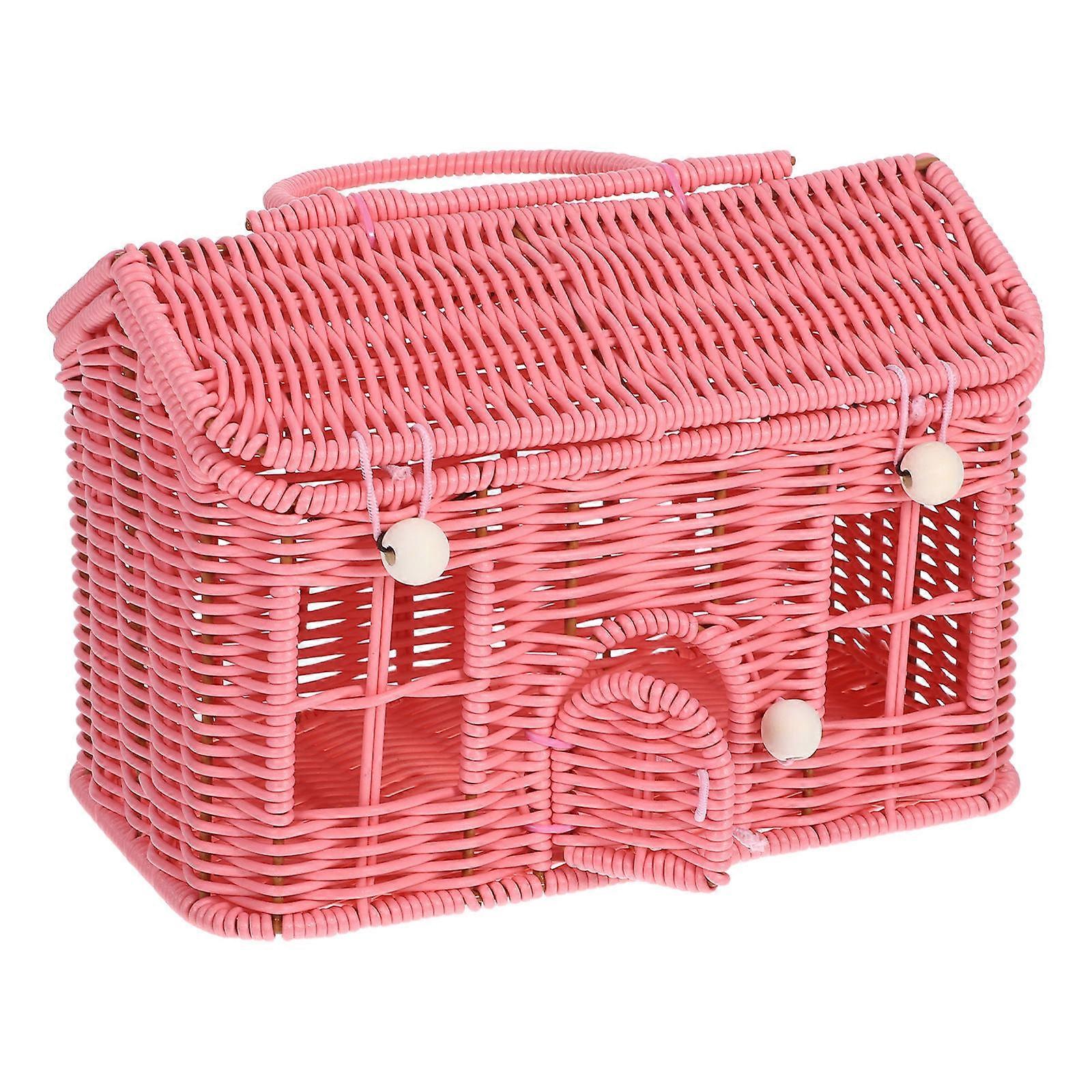Woven Storage Basket 2Pcs Handheld Vegetable Basket Vintage Style Pink Large-Capacity For Picnic Use And Home Decoration