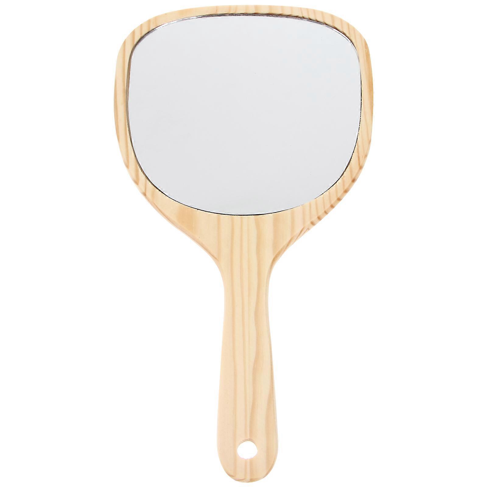 Wood Mirror Handheld Wooden Handle Mirror for Makeup Use 3Pcs