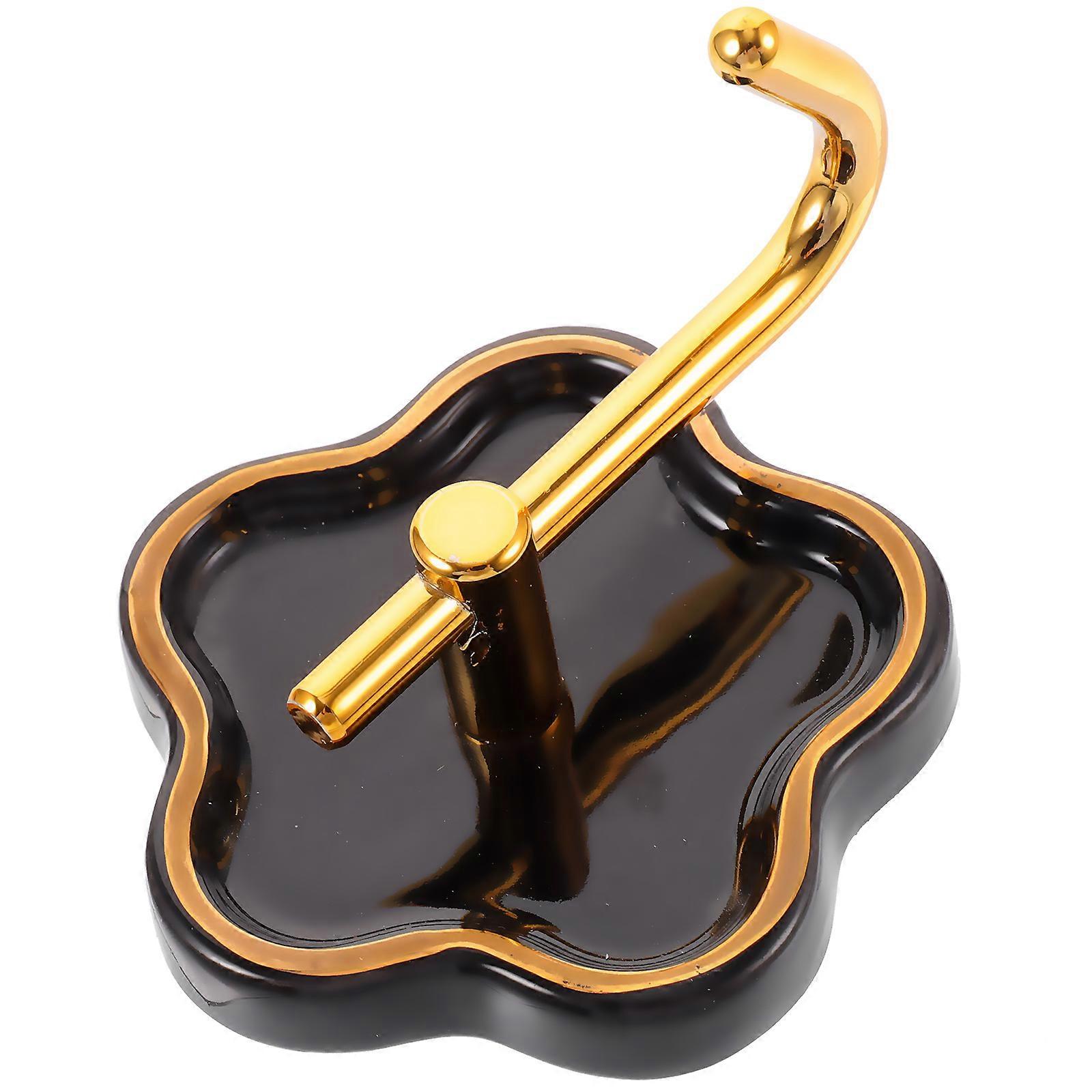 Black Ceramic Coat Hooks for Storage 4Pcs Wall Hooks Flower Design