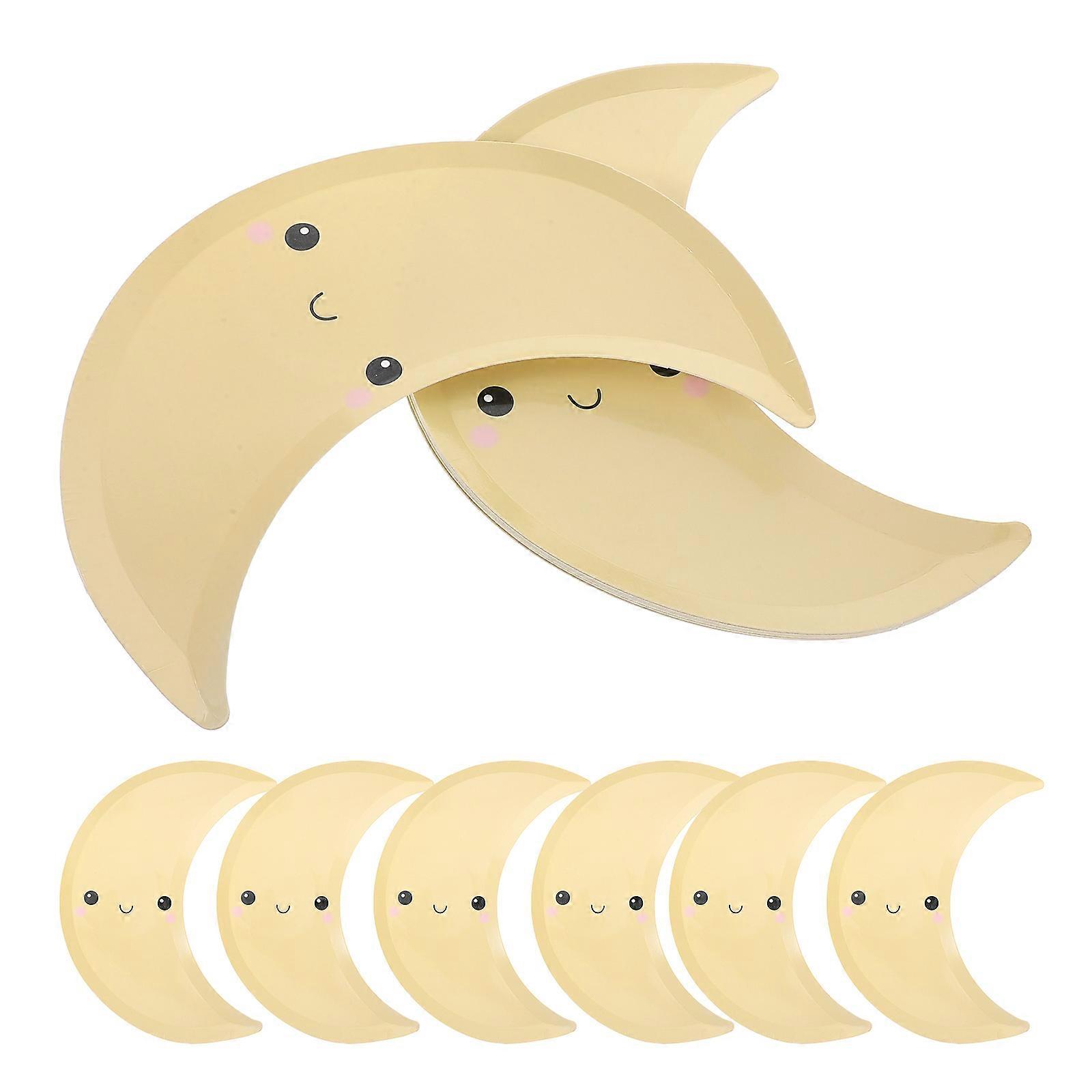 Lunar Paper Plate Moon Shaped Dinnerware for Party Use 8Pcs Multi Color Paper