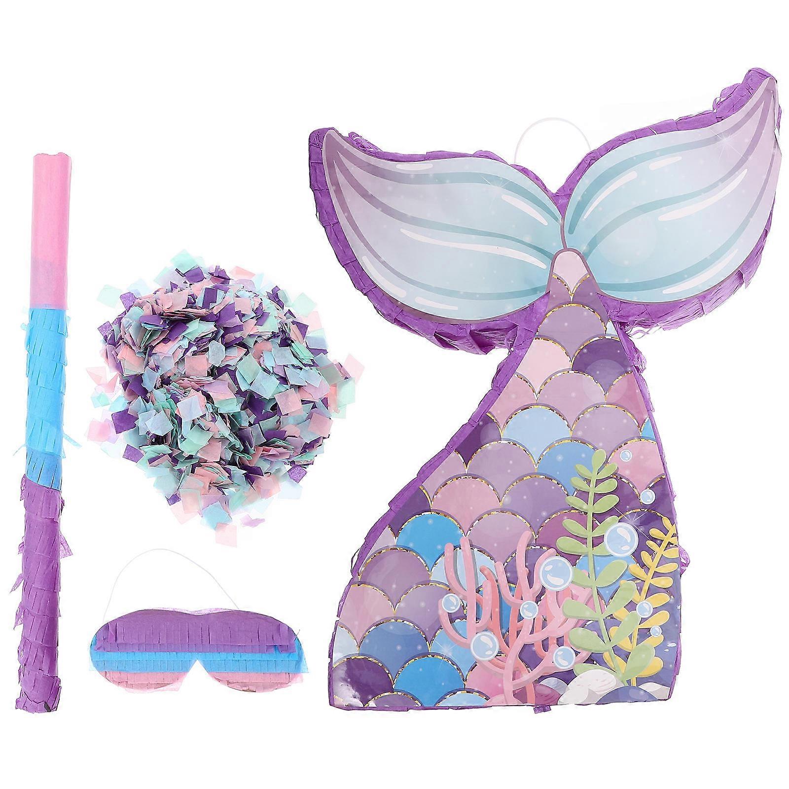 Paper Mermaid Tail Pinata Birthday Pinata Toy with Blindfold 2Sets