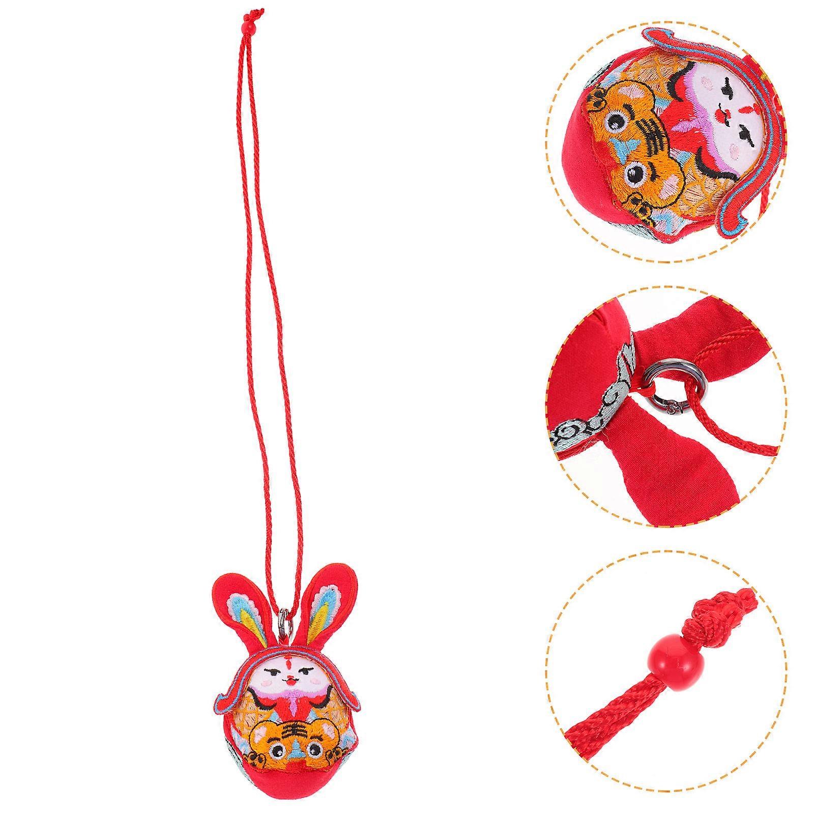 3Pcs Stuffed Rabbit Mascot Toy For Home Decoration In Red With Adorable Shape Suitable For New Year Festival Atmosphere
