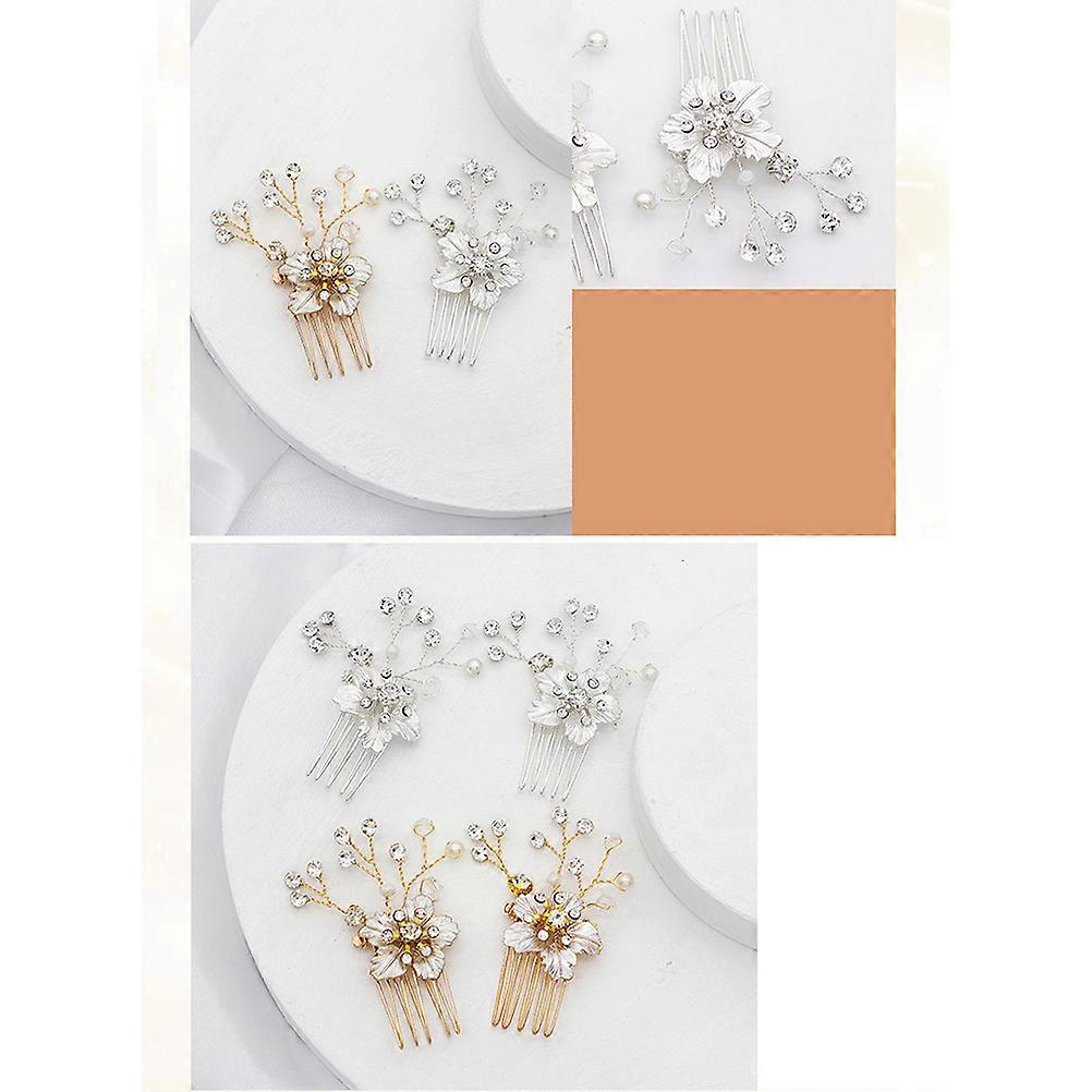 Alloy Comb Flower Insert Comb for Decoration 2Pcs Golden with Rhinestone