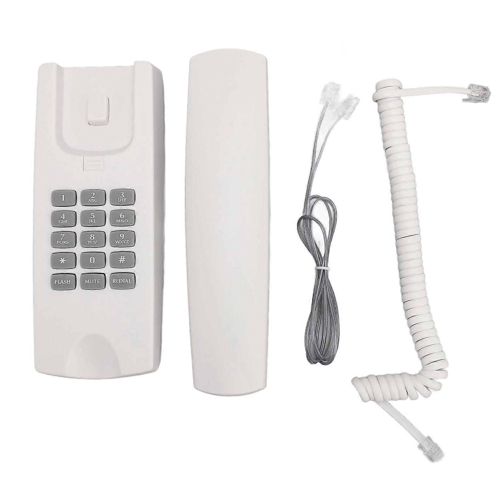 Corded Phone ABS Wall Mounted Landline Telephone with Volume Control Mute and Redial Function for Office Hotel White