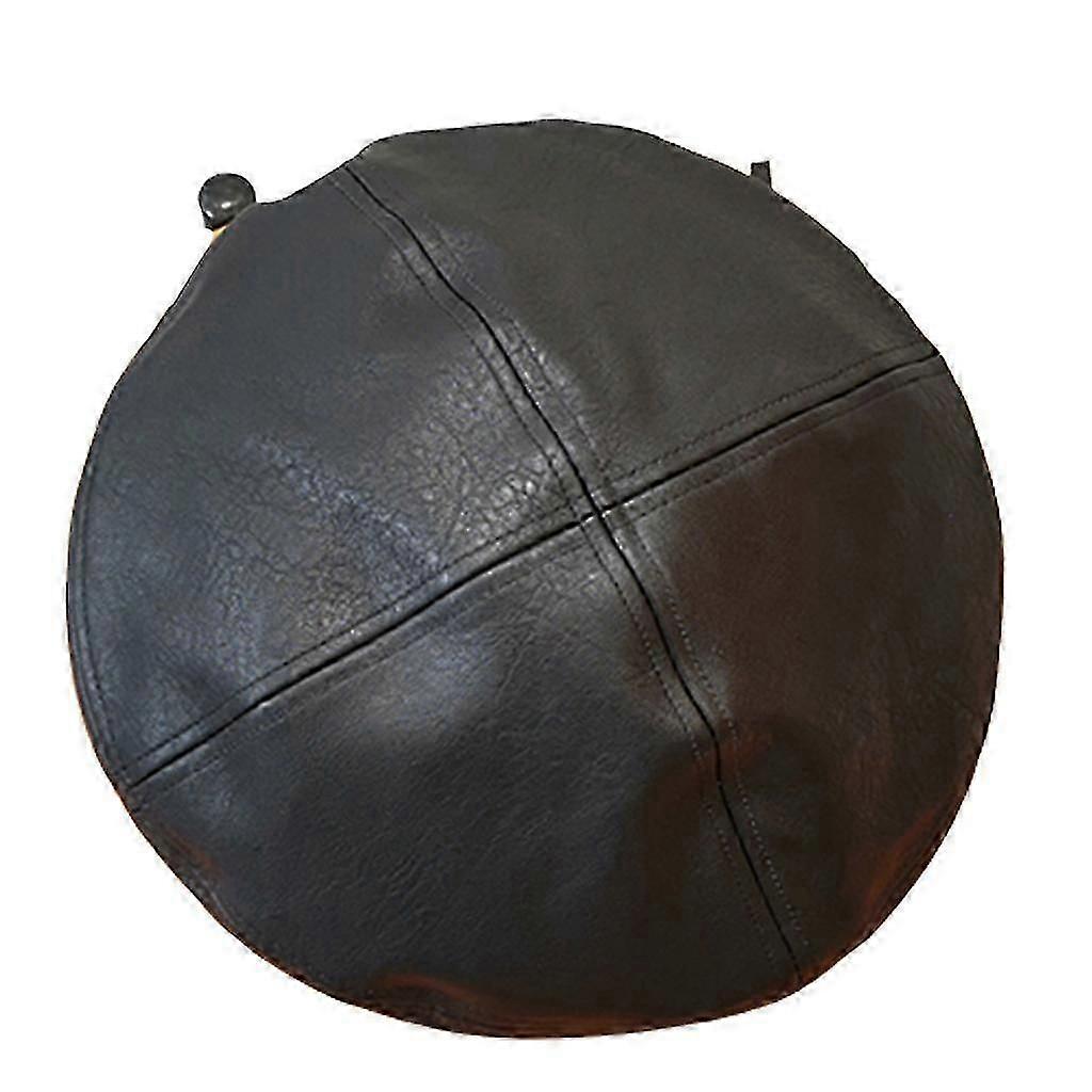 French Style Painters Hat Cap Pu Leather Beret Solid Plain Causal Beanie Hat