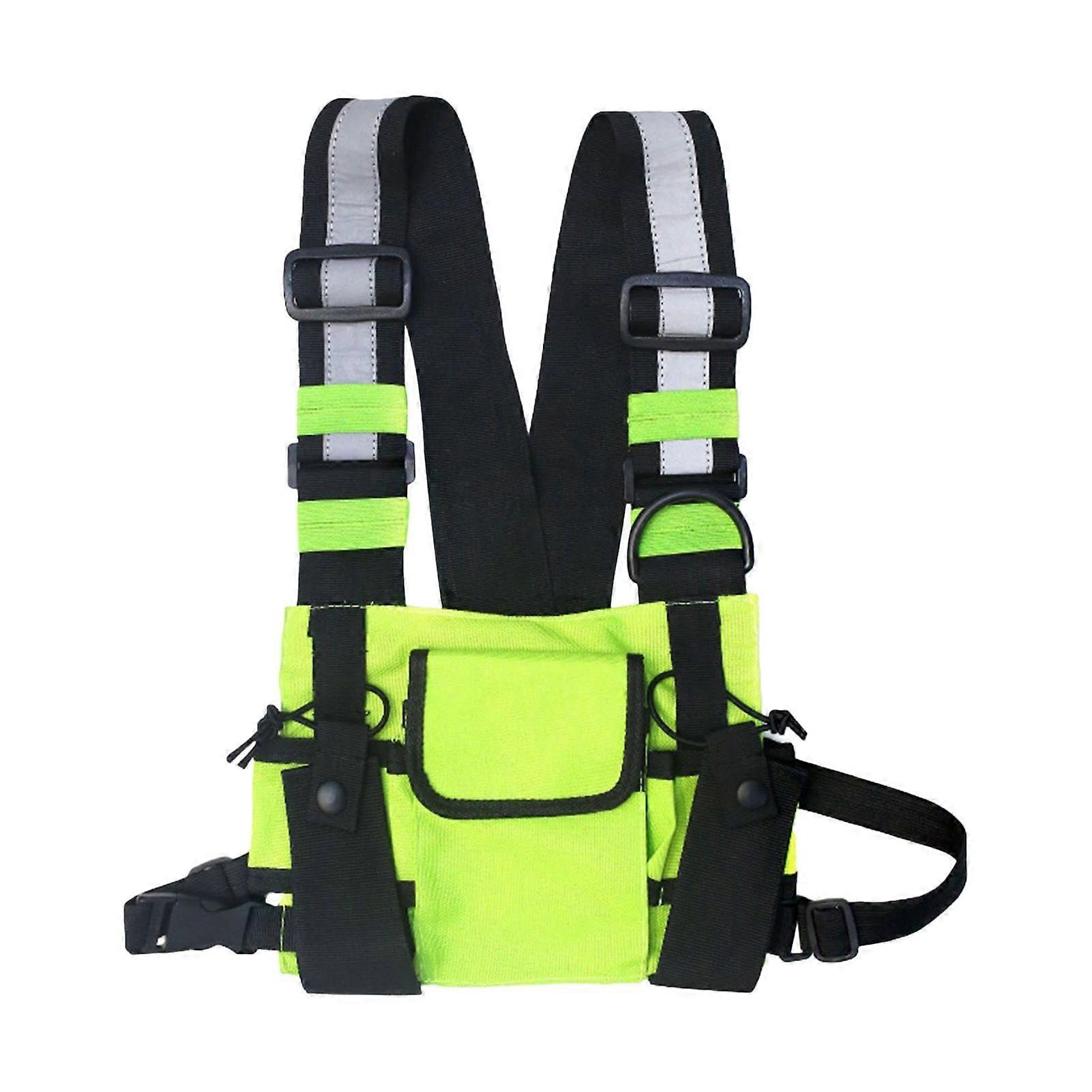 Chest Bag Vest Pack for Men, Sturdy Motorcycle Chest Bag, Oxford Cloth, Adjustable, Black Fluorescent Green