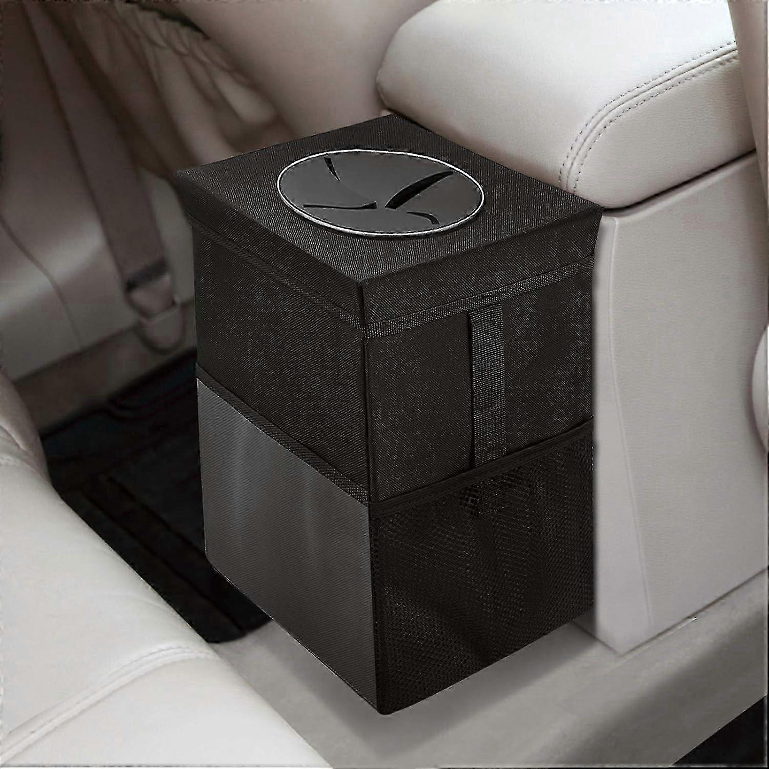 2025 Car Trash Can with Lid - Hanging Trash Can Bag with Storage Pockets, Foldable Portable Waterproof Organizer, Large Capacity 10L