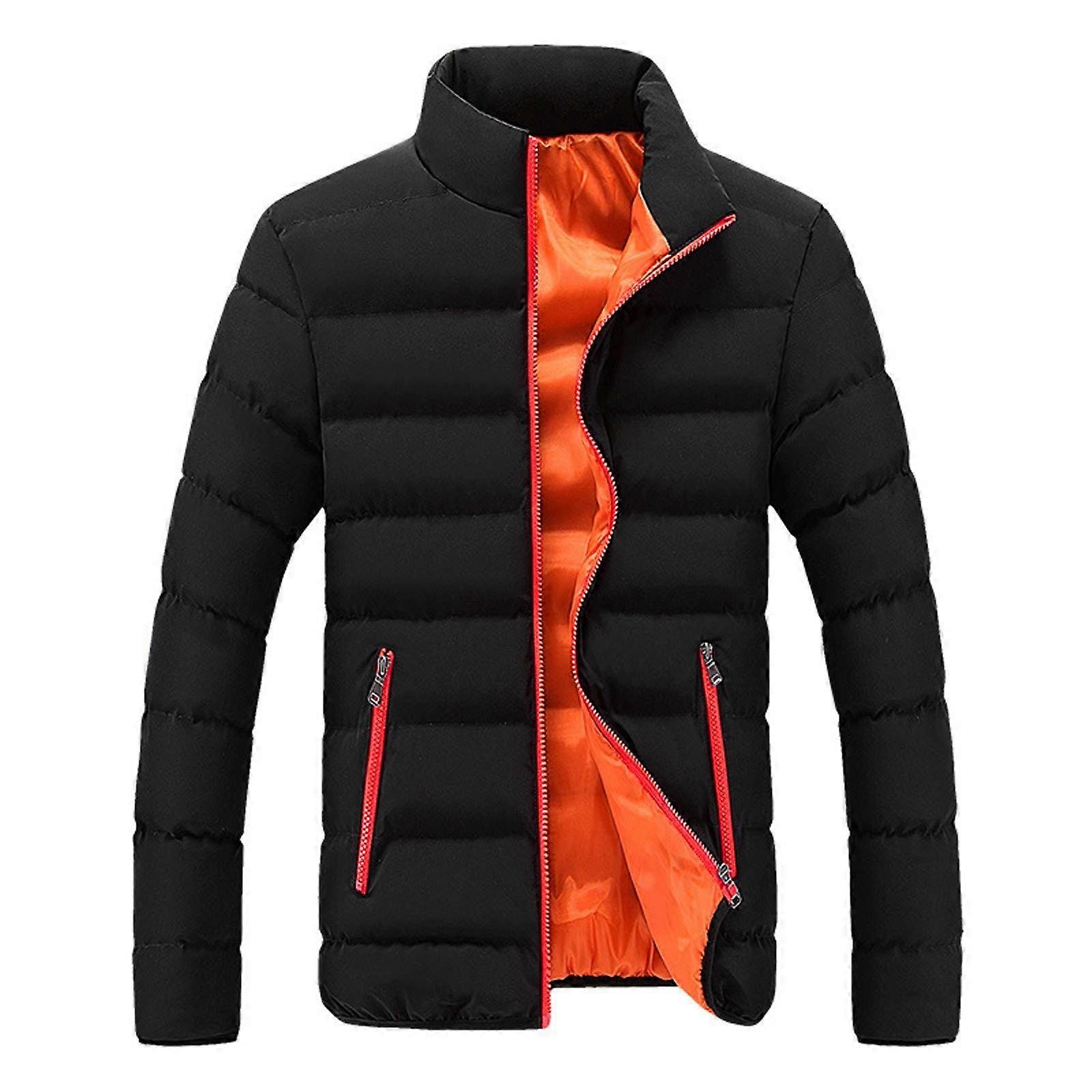Men Winter Warm Down Full Zip Puffer Quilted Insulated  Warm Puffy  Orange XL