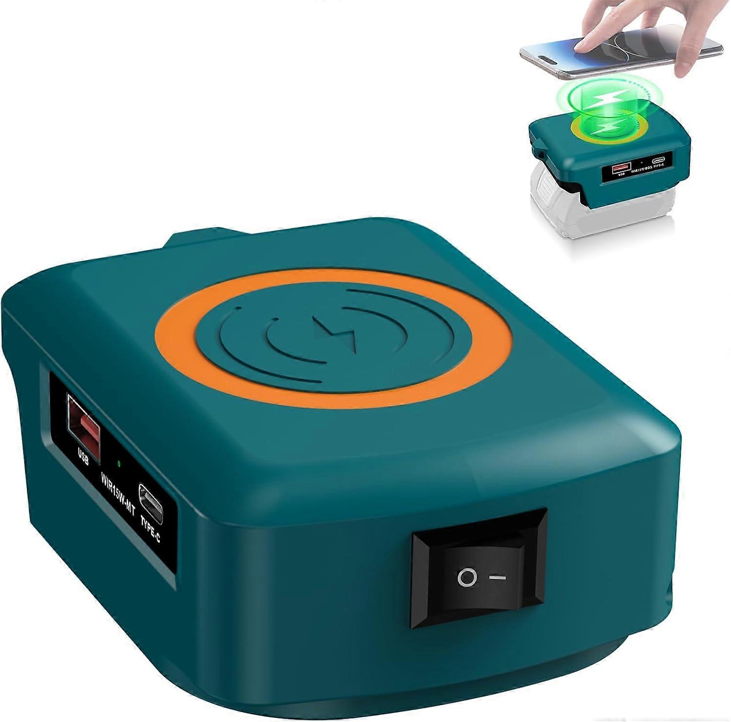 Wireless Portable Charger for Bosch Professional 18V GBA Li-ion Battery, 15W Fast Phone Charger with USB&Type C Output of Smartphones