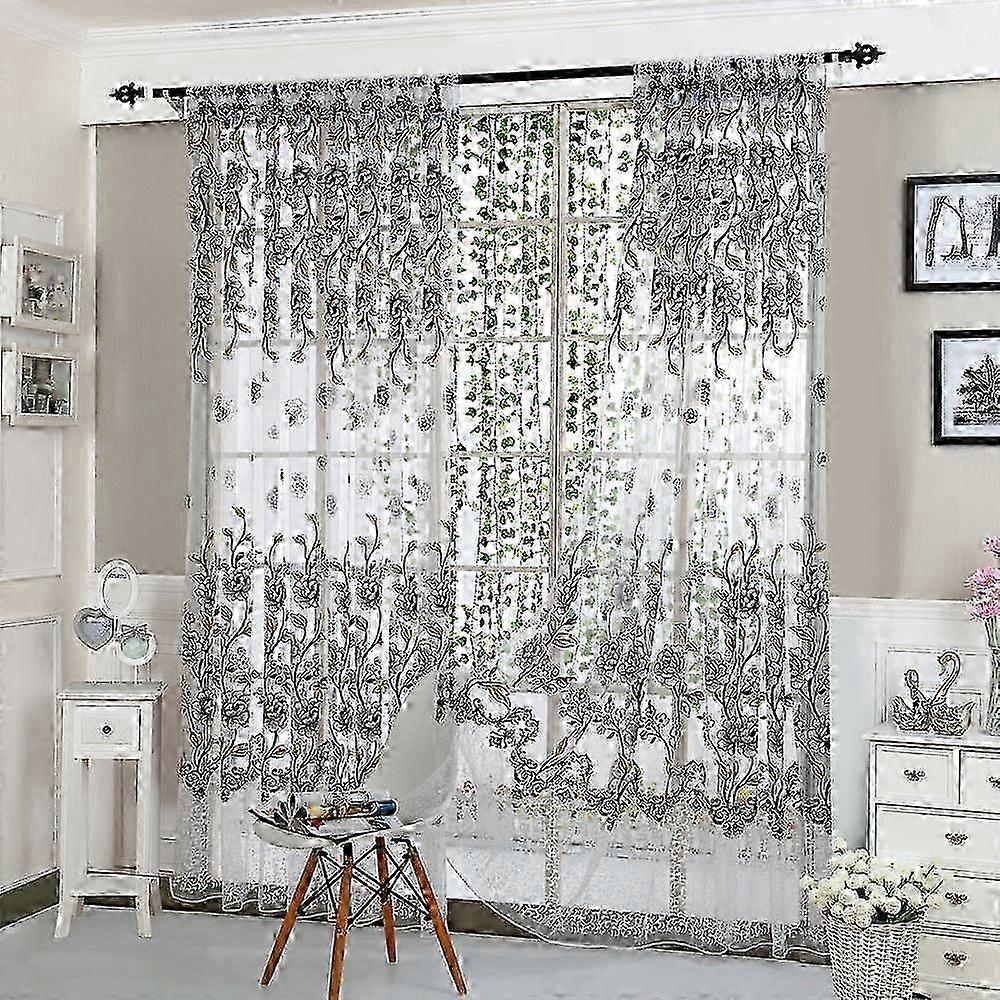 Curtain Peony Pattern Sheer Fabric Window Treatment Voile Drape 1 Panel