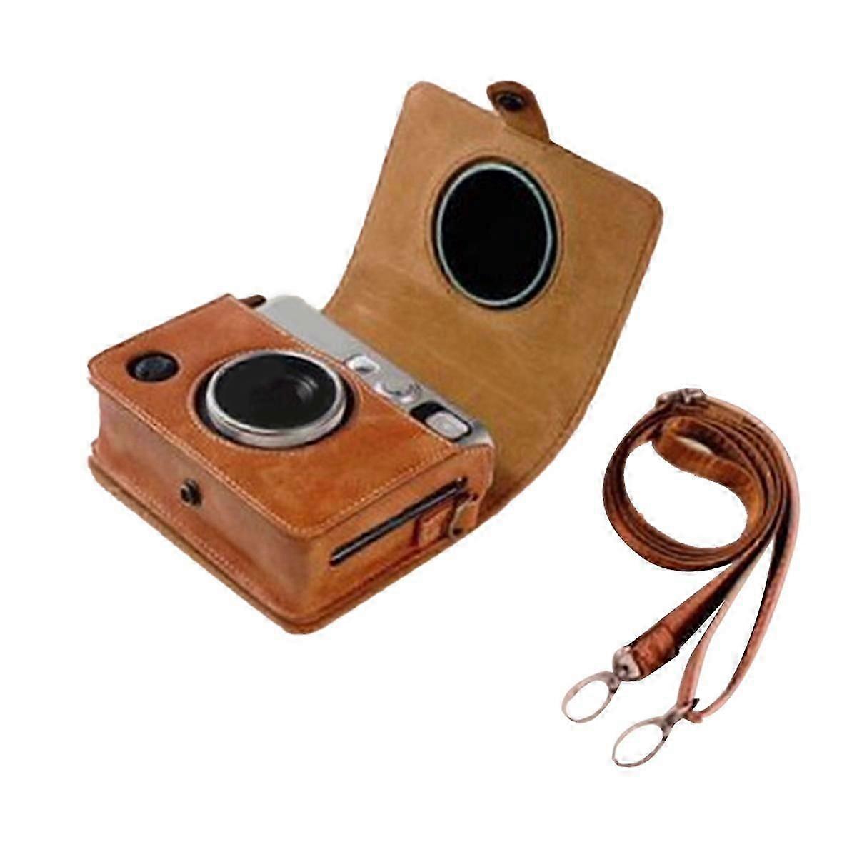 PU Leather Camera Bag for Fujifilm Instax Mini EVO Protective Case with Shoulder Strap Camera Access