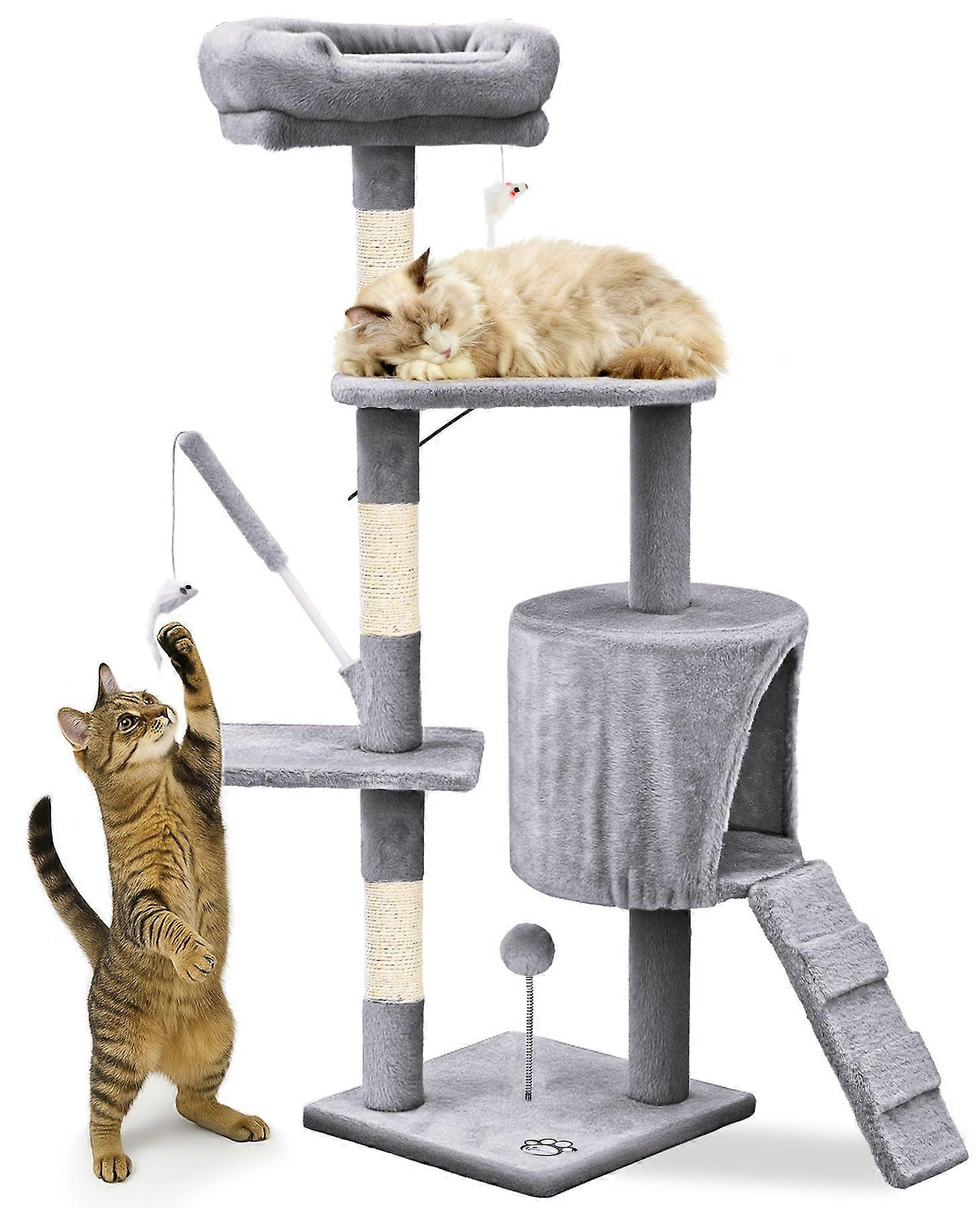 VOUNOT Cat Tree with Scratching Posts Multi - Level Cat Activity 112cm Grey