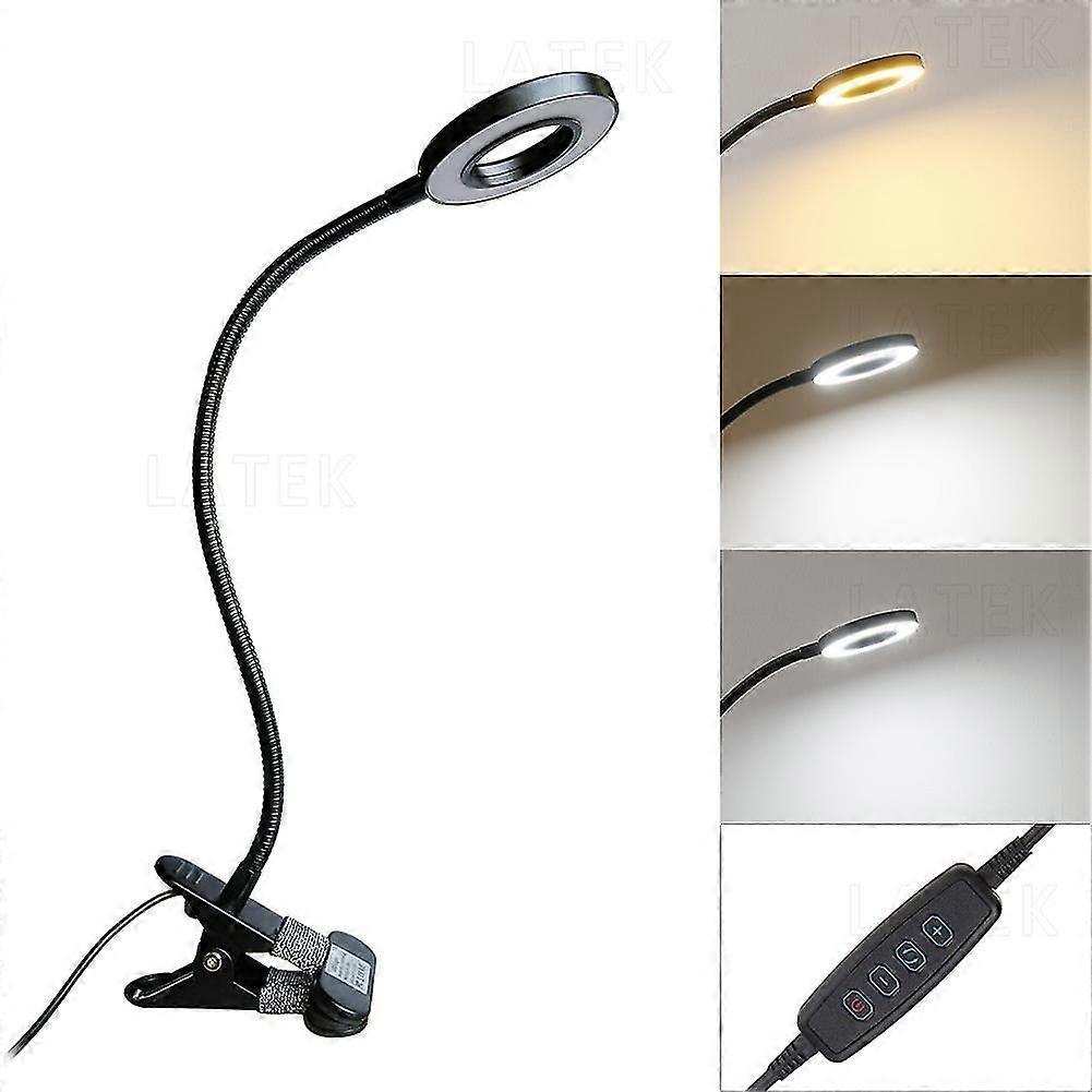 Book Bed Reading lamp with clip, 3 colour 10 adjustable brightness, 360? flexible, dimmable, USB LED lamp with clip for desk / table / make-up / tatto