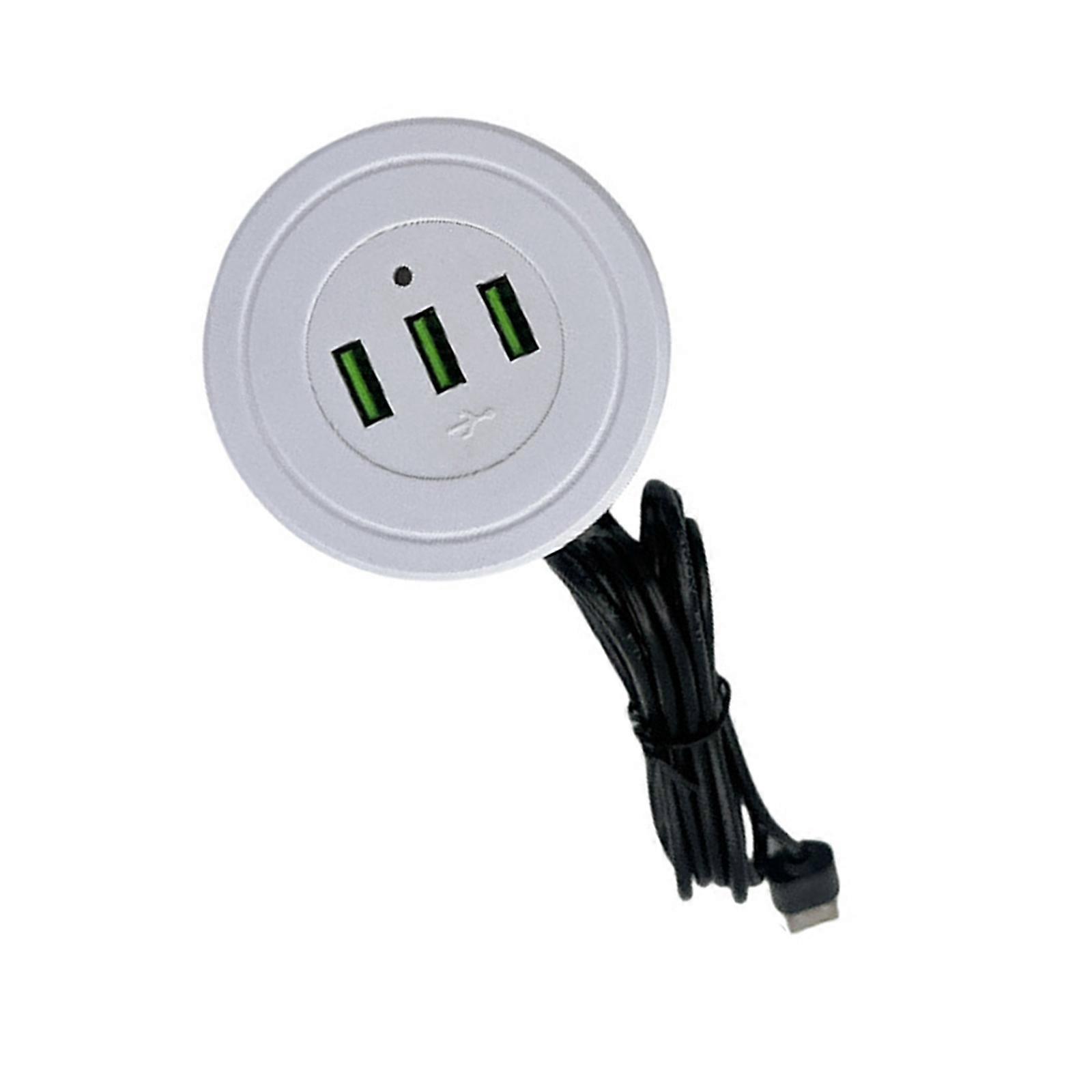 Recessed Double USB Desk Socket 2 Outlets 1.7 Meter Cable Type B Charger For Smartphones Tablets Devices  White