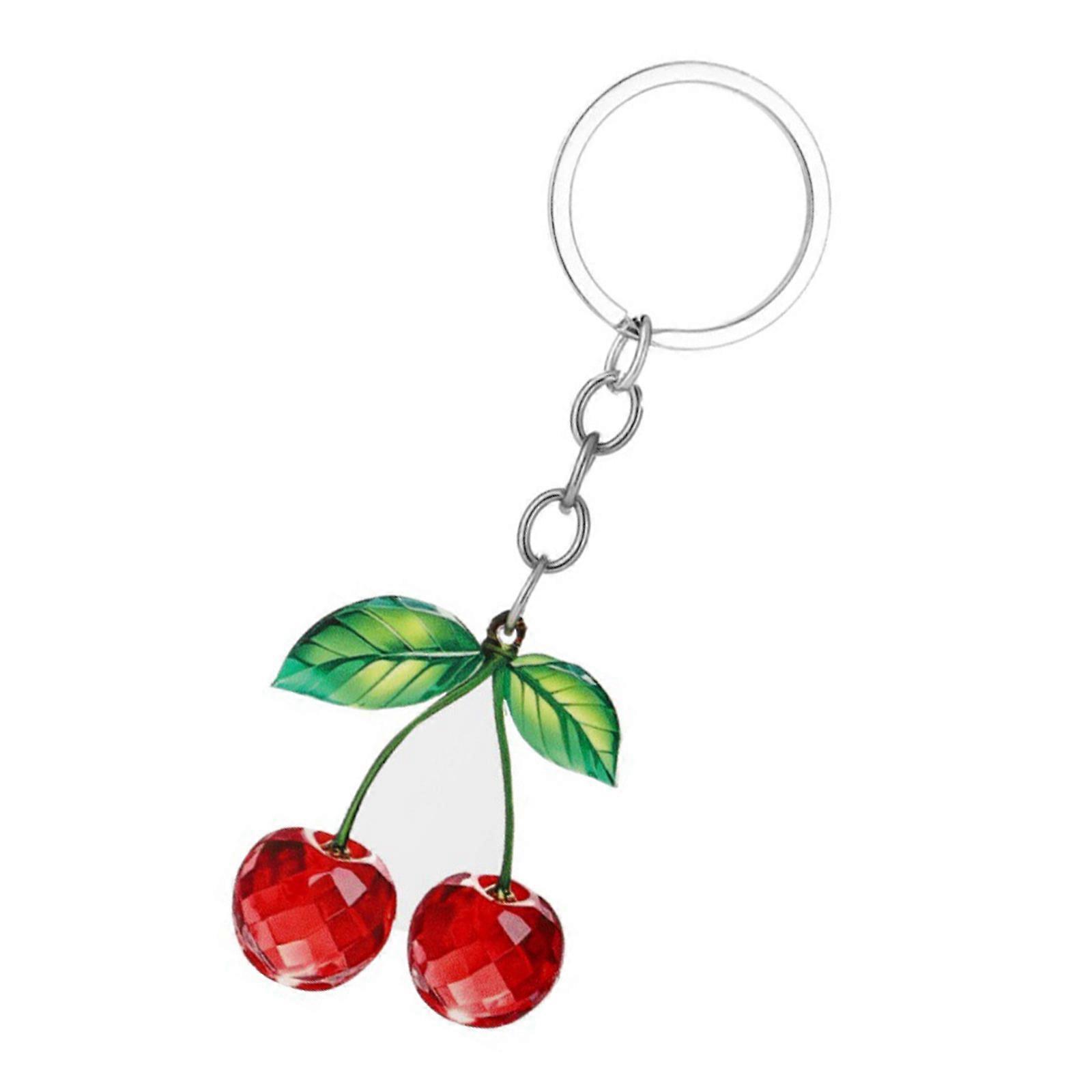 Sturdy Two Sided Acrylic Keychain Cherry Motifs Design Fading Resistant Surfaces Suitable For Trendy Accessories  Red