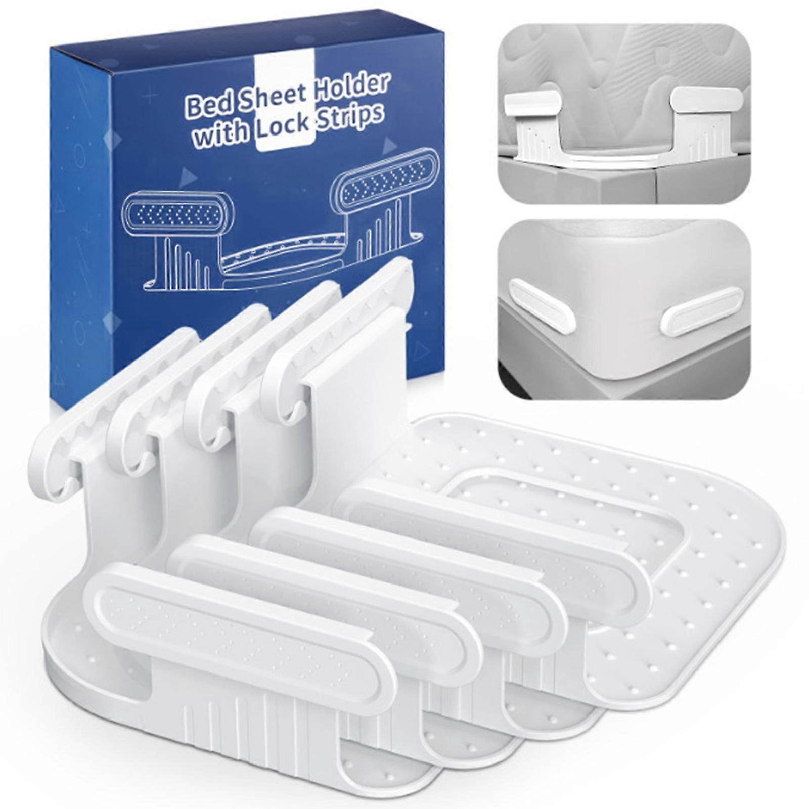 （4 Pack）Bed Lock Sheet Holders Fit All Sheet Size, New Upgrade Sheet Clips, Mattress Sheet Holder Strap, Sheet Secure Lock Fasteners  White