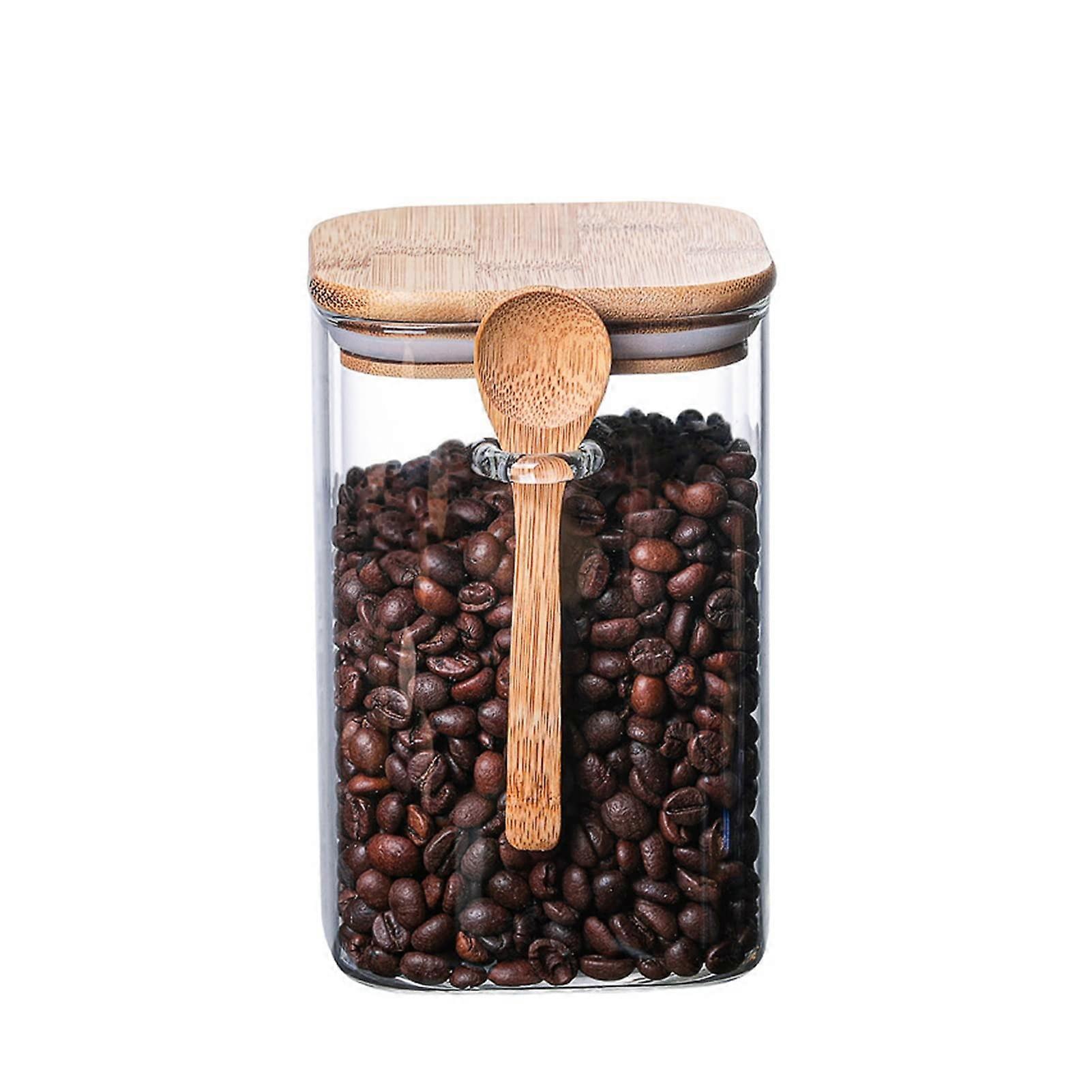 Coffee Bean Storage Jar Airtight Glass Container with Spoon for Tea Spices Sugar Kitchen