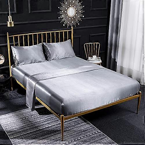 Silk Satin Bed Sheet Set 3 Pcs with Fitted Sheet Flat Sheet Pillowcase Soft Single Bedding