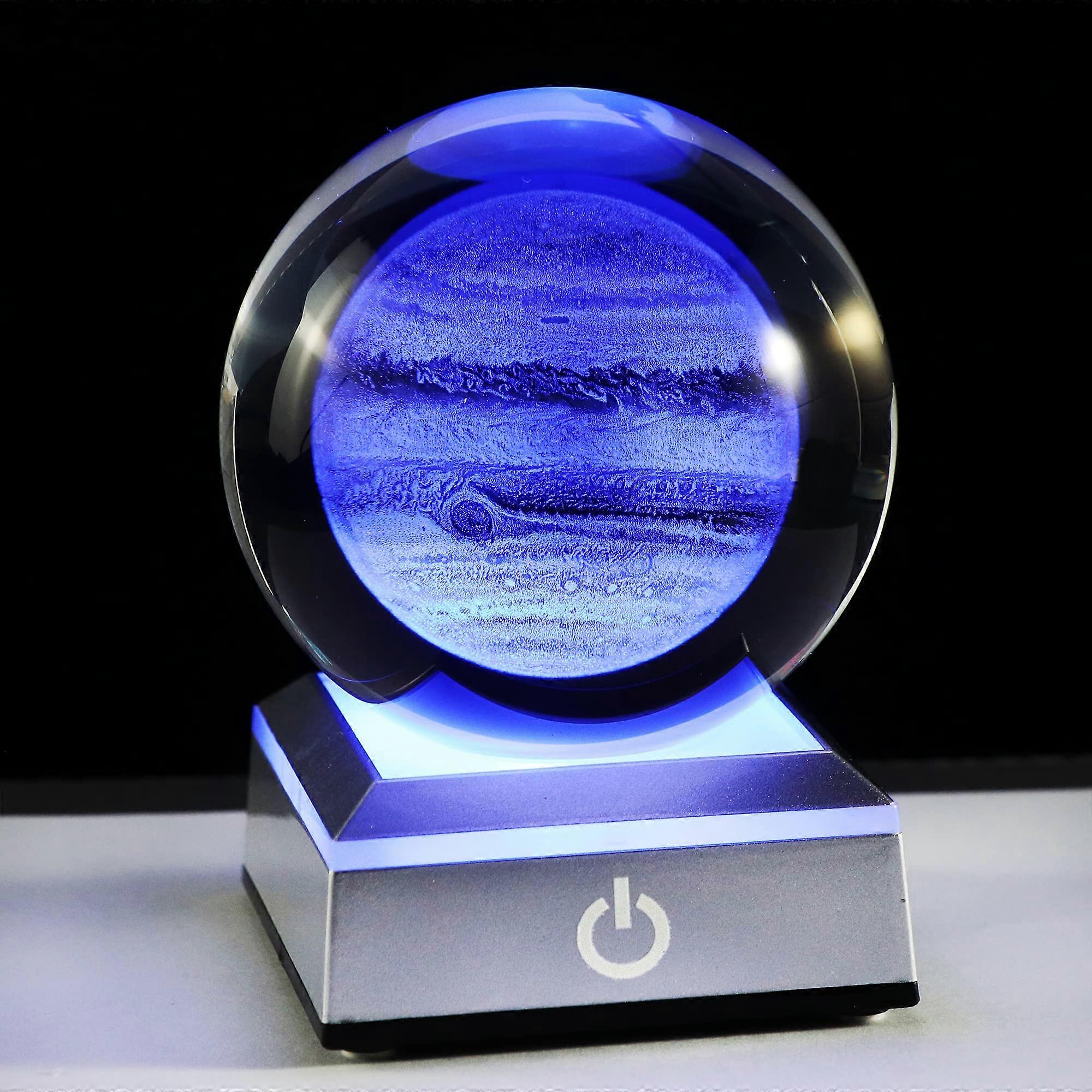 80mm K9 Crystal Ball 3D Engraved with LED Base Solar System Globe for Astronomy Lovers