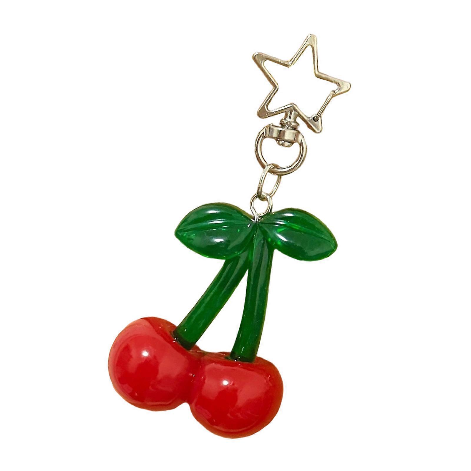 Bright Red Cherry Keychain Charm Lightweight Portable Key Ring Holder Charm for Backpacks Purses Travel Essential Multicolor