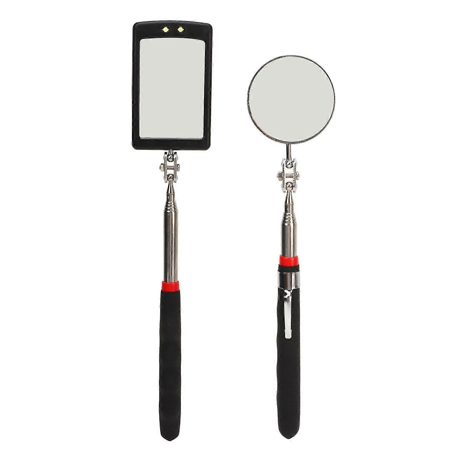 2Pcs Telescoping Inspection Mirror Set LED Lighted Flexible Retractable Pickup Tools Round Square