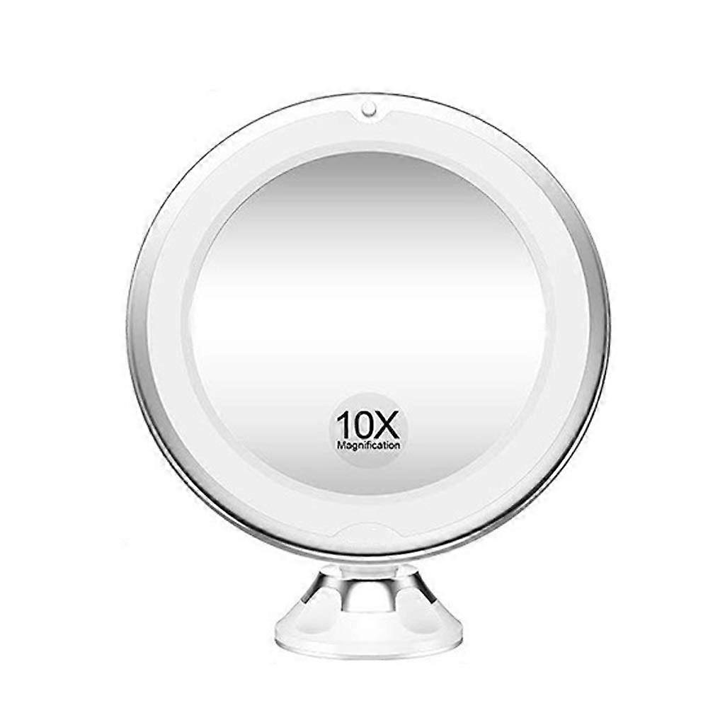 Lighted Magnifying Makeup Mirror 10x with Suction Cup, 360° Rotating for Bathroom, Vanity, Travel (White)