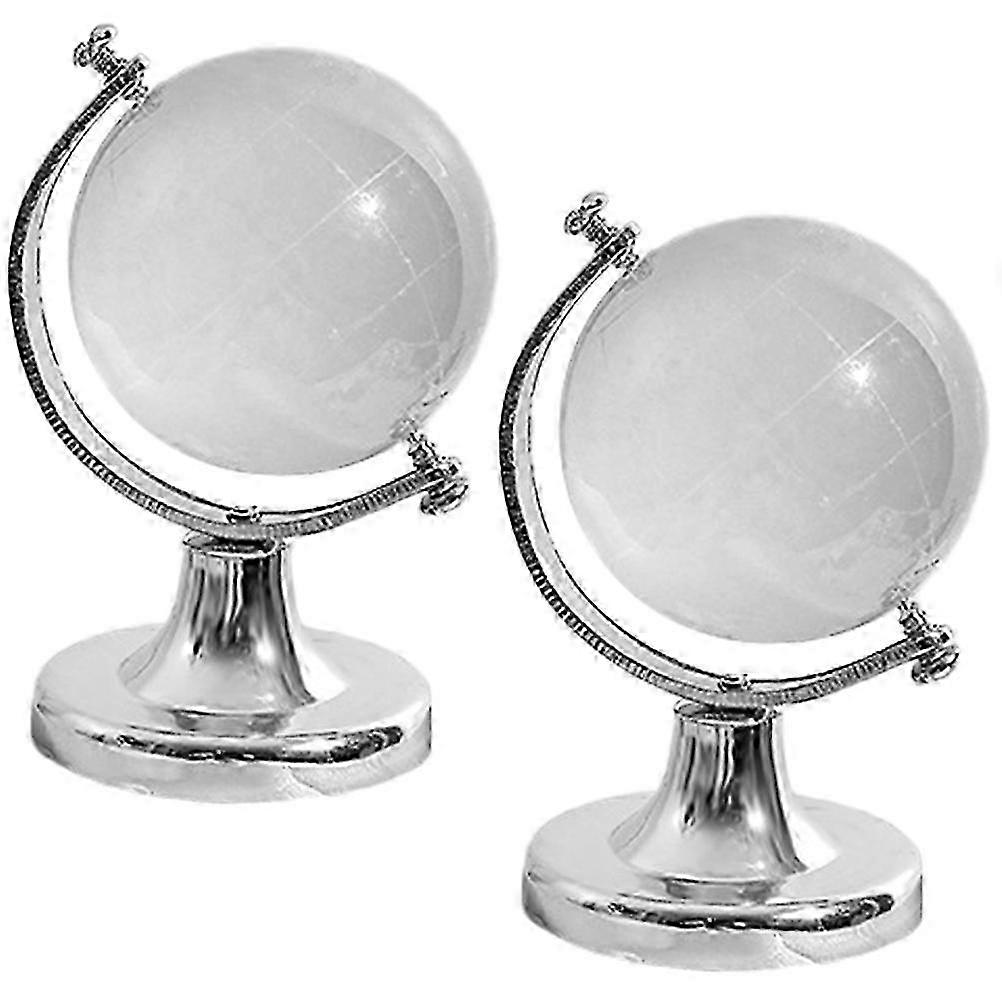 2Pcs Crystal Globes Transparent Desktop World Globe World Map Handicraft Table Decor