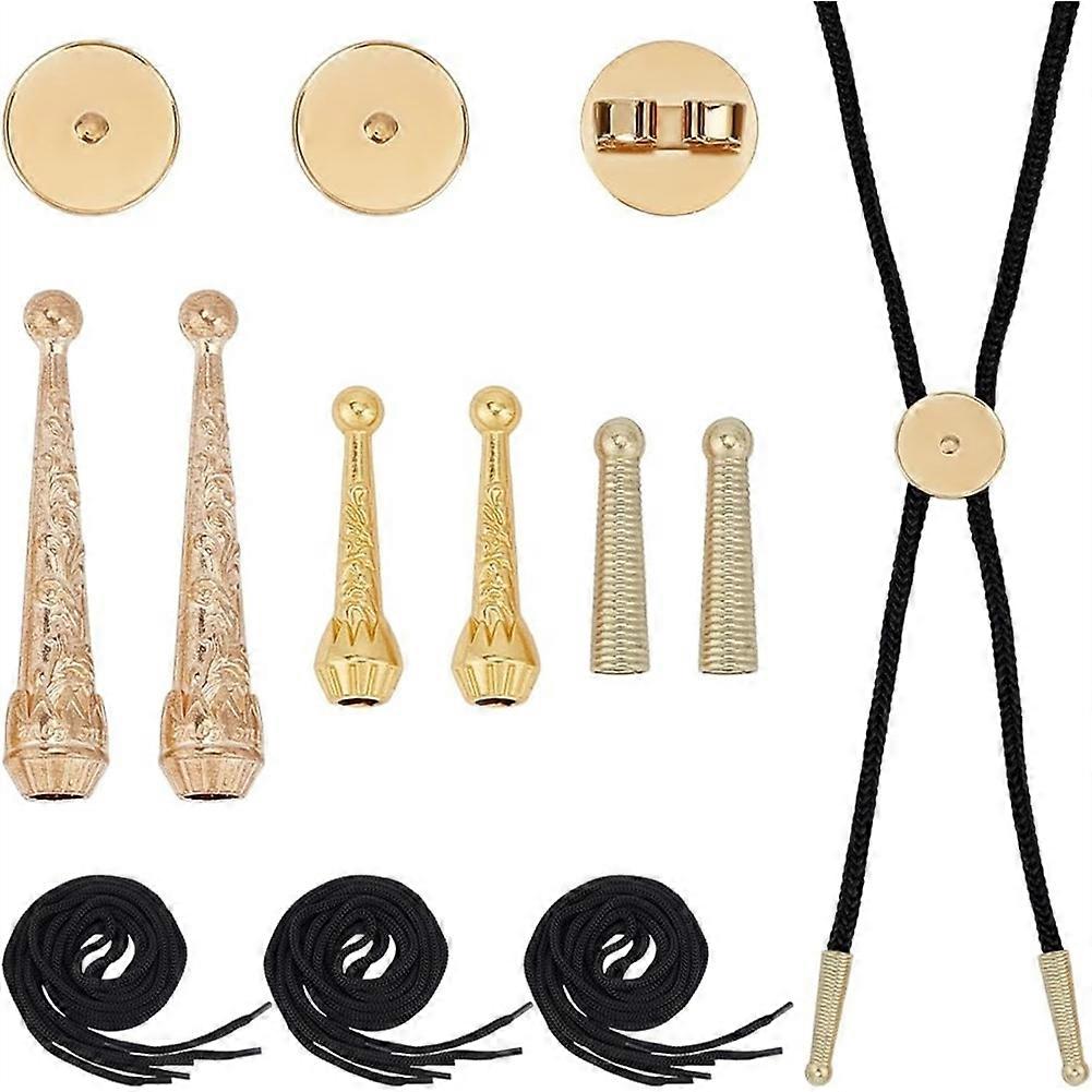 Bolo Tie Finding Kit, Silver Bolo Tie Tip Buckle Replacement with Cord End 3Pcs Round Slides Pack 3 Strands Nylon Cord A