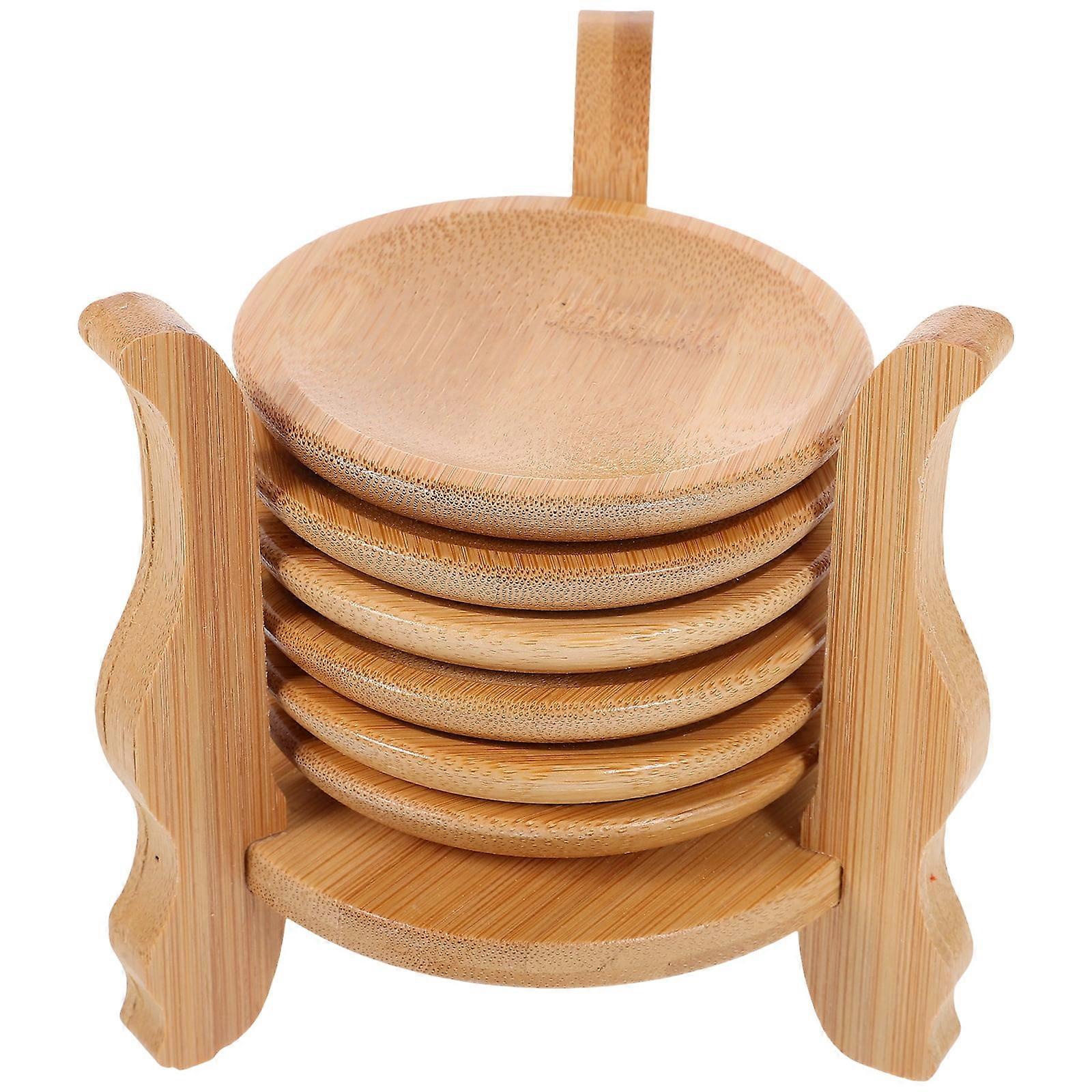 1 Set Round Coasters Bamboo Coaster Coffee Coaster Tea Coaster Table Coaster with Coaster Holder
