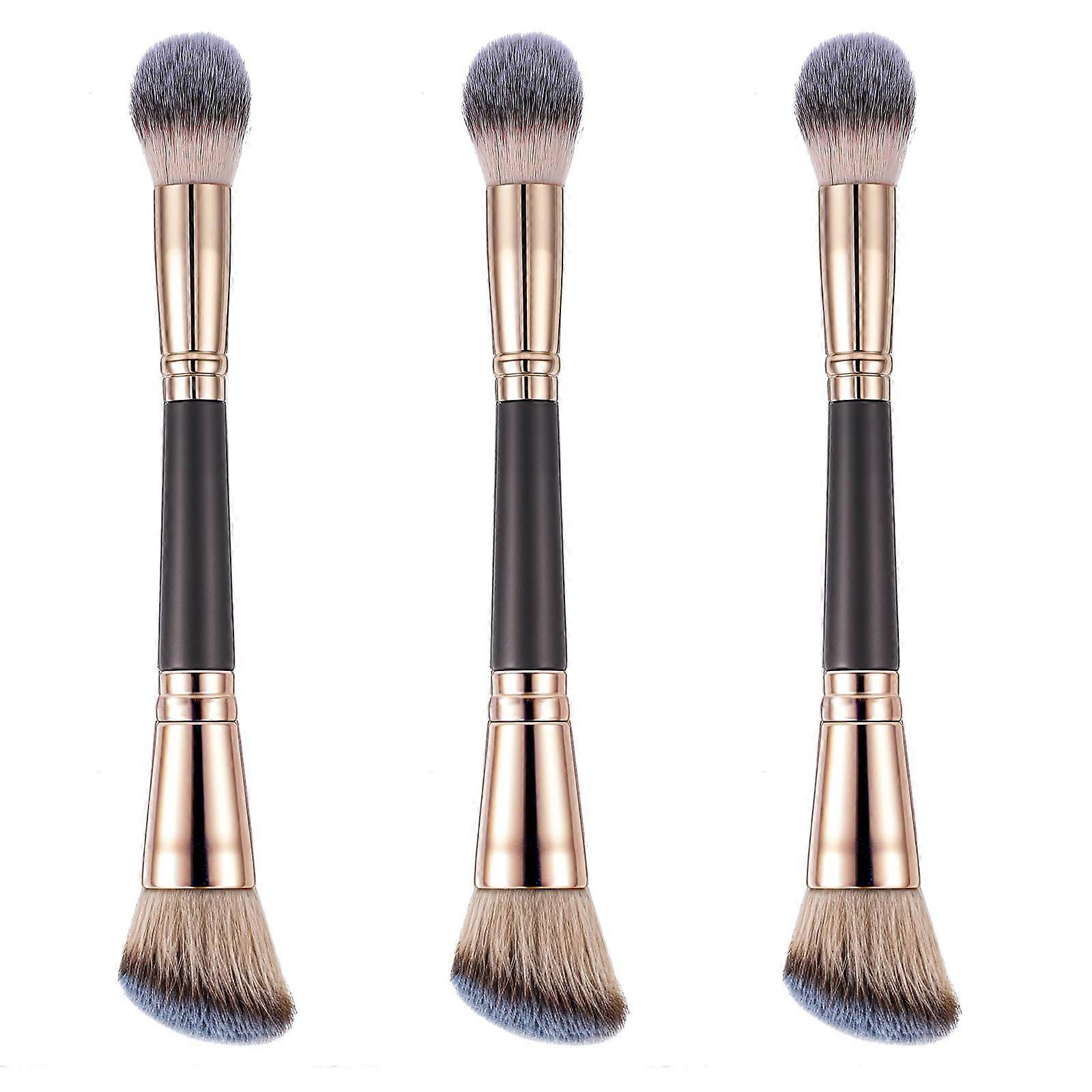 3 Pack DoubleEnded Foundation Brush Set with Soft Synthetic Fibers for Liquid Powder Cream Blending