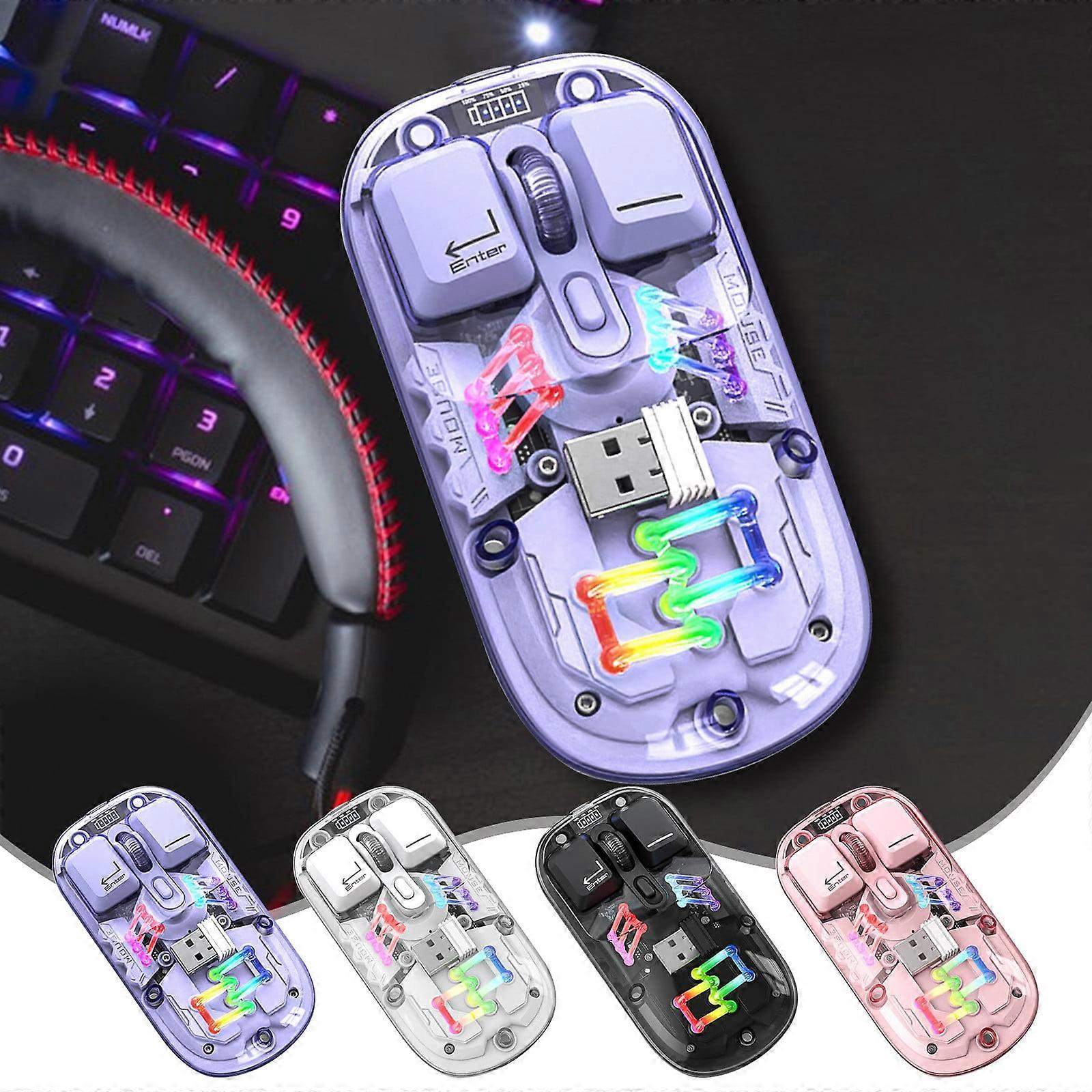 Jacenvly Transparent Wireless Mouse 2.4G/Bluetooth 5.0, Type-C Rechargeable, RGB Lighting, Compatible with Mac/PC