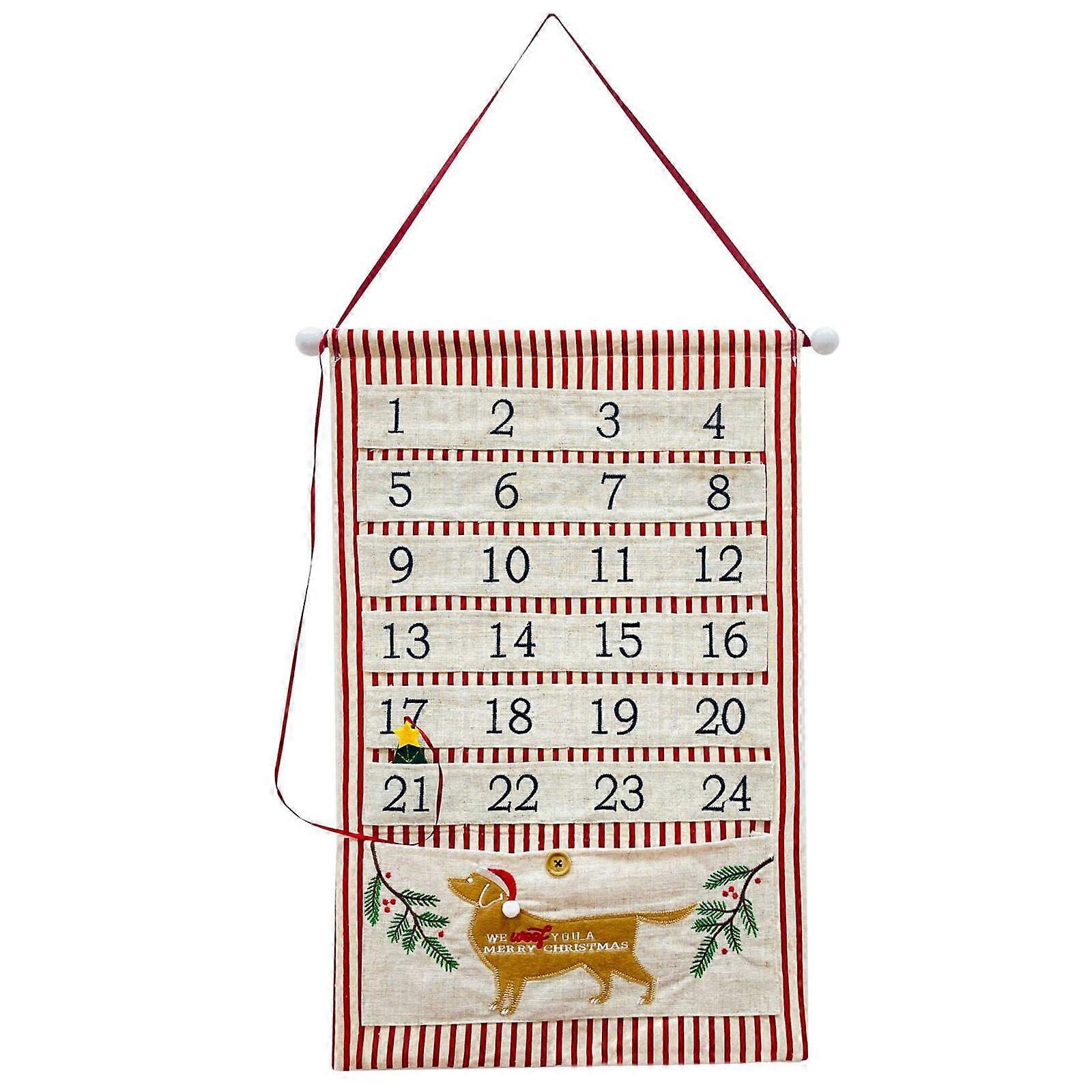 Fabric Advent Calendar 24 Pocket Wall Hanging Christmas Countdown Reusable Holiday Decoration