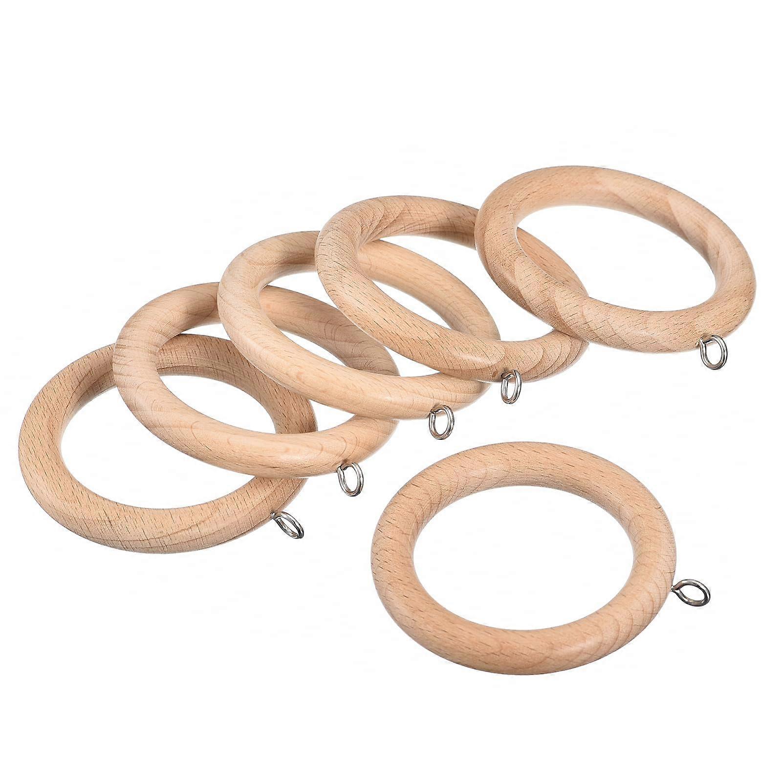 6Pcs Wooden Curtain Rings 2.75 Inch with Hooks Rustic Natural Wood for Smooth Drapery Sliding