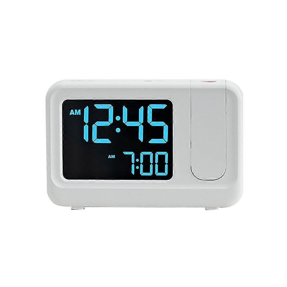 Digital Multifunctional Projector Alarm Clock Simple LCD Electronic Clock Bedside Alarm Table Mute Alarm Clock White