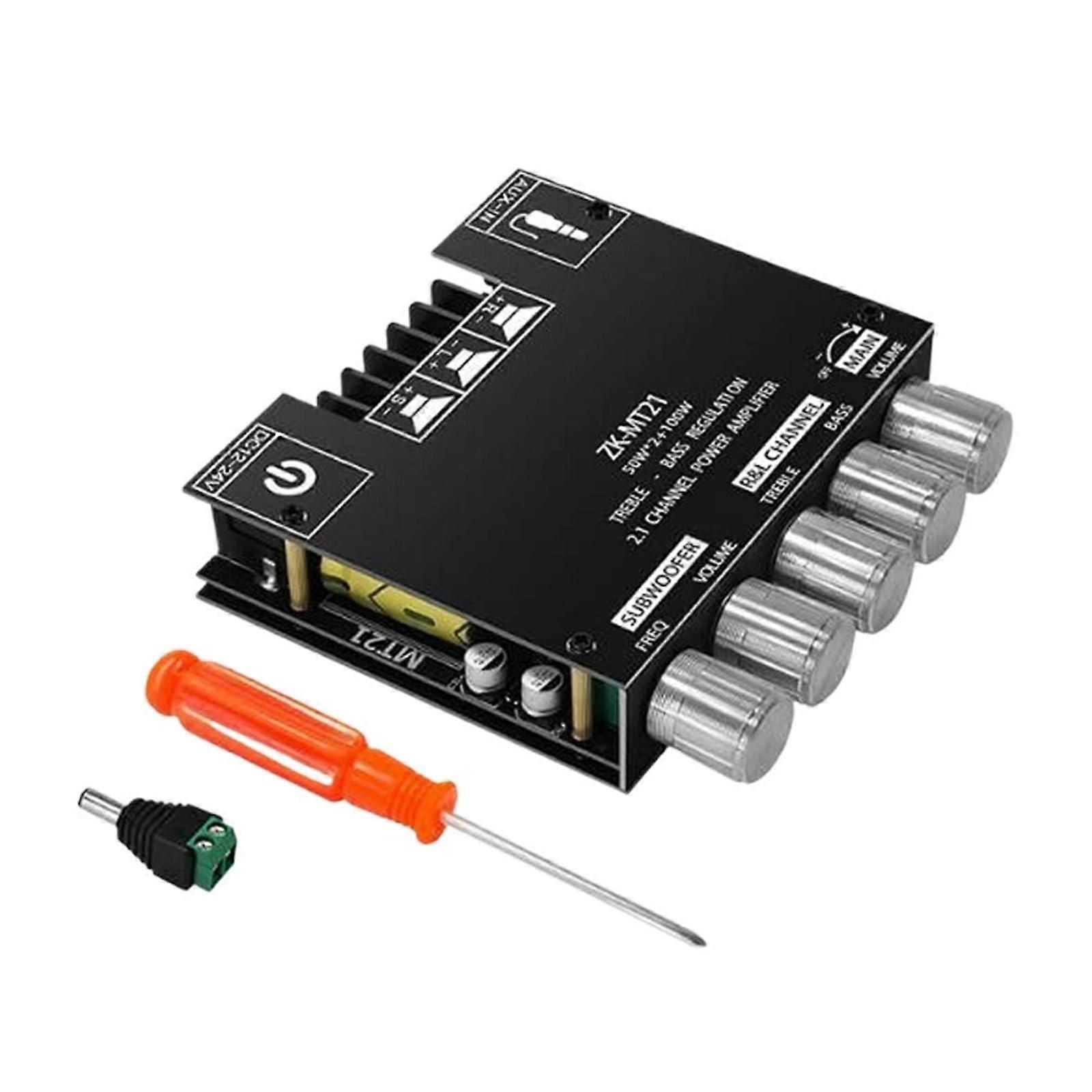 Bluetooth Power Amplifier 2.1 Channel 2x50W+100W Subwoofer Board Bluetooth 5.0 AUX 12V/24V